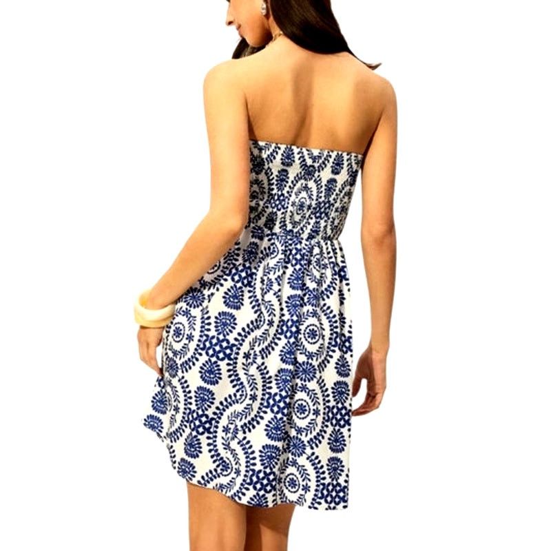 Other Blue White Strapless Floral Collarless Mini Woven Dress Size M / US 6-8 / IT 42-44 - 6 Thumbnail