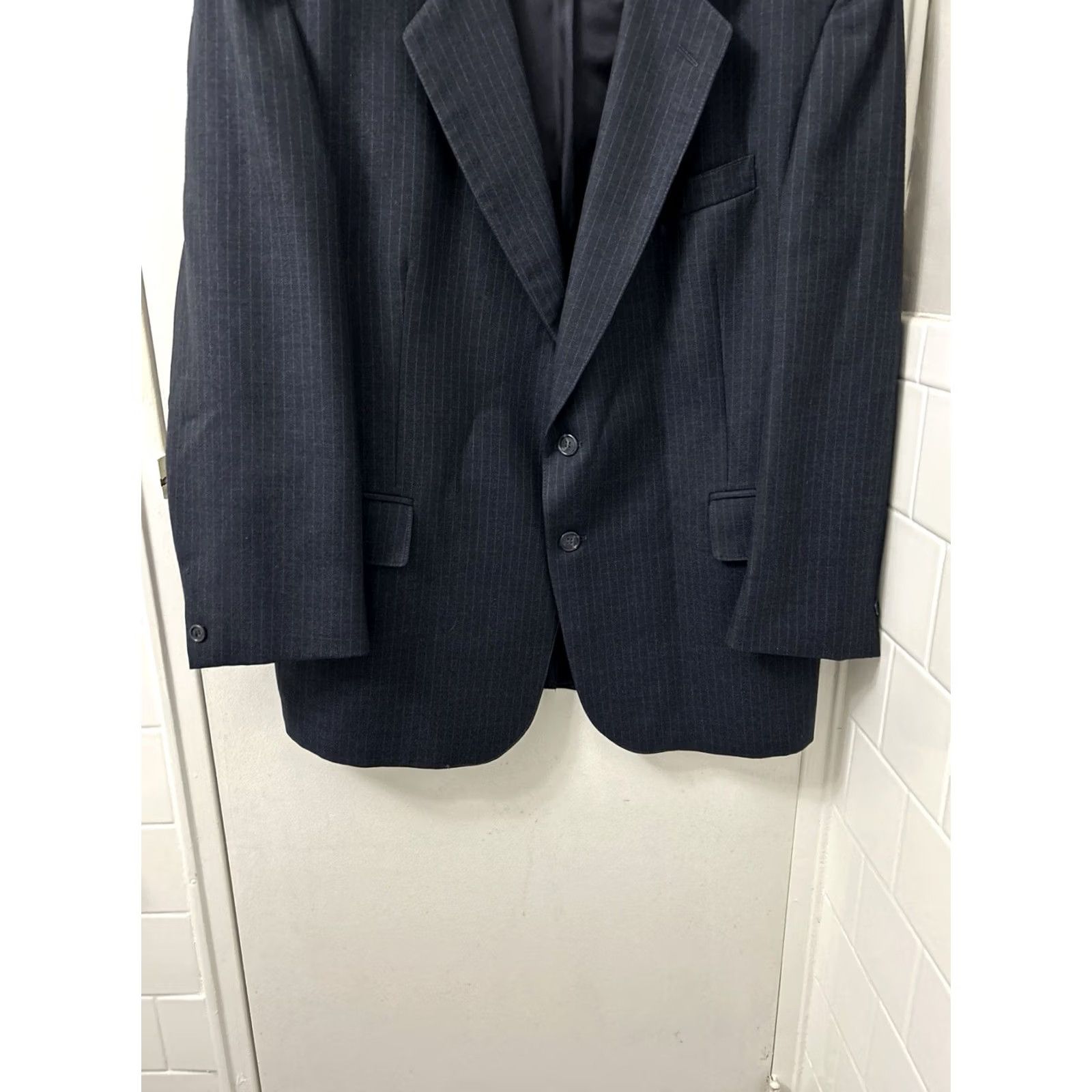 Vintage VINTAGE Alexander Shields Sport Coat Jacket Men 43S Navy Pinstripe 100% Wool Notch Lapel Two-Button Short" Size US XS / EU 42 / 0 - 3 Thumbnail