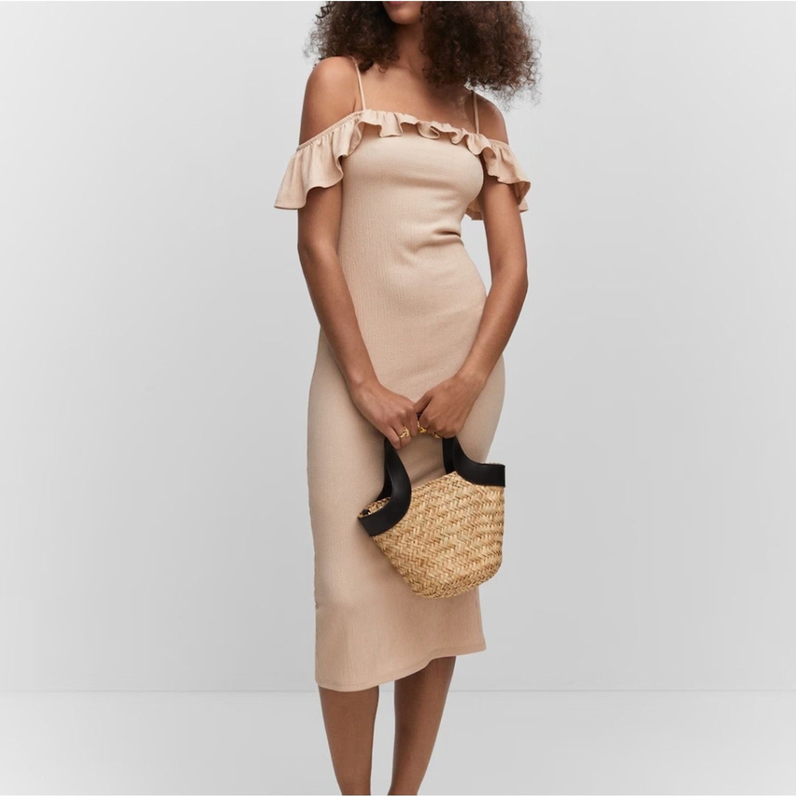 Mango Mango Janice Bone Nude Ruffle Sleeveless Midi Dress 6 NWT Size M / US 6-8 / IT 42-44 - 6 Thumbnail