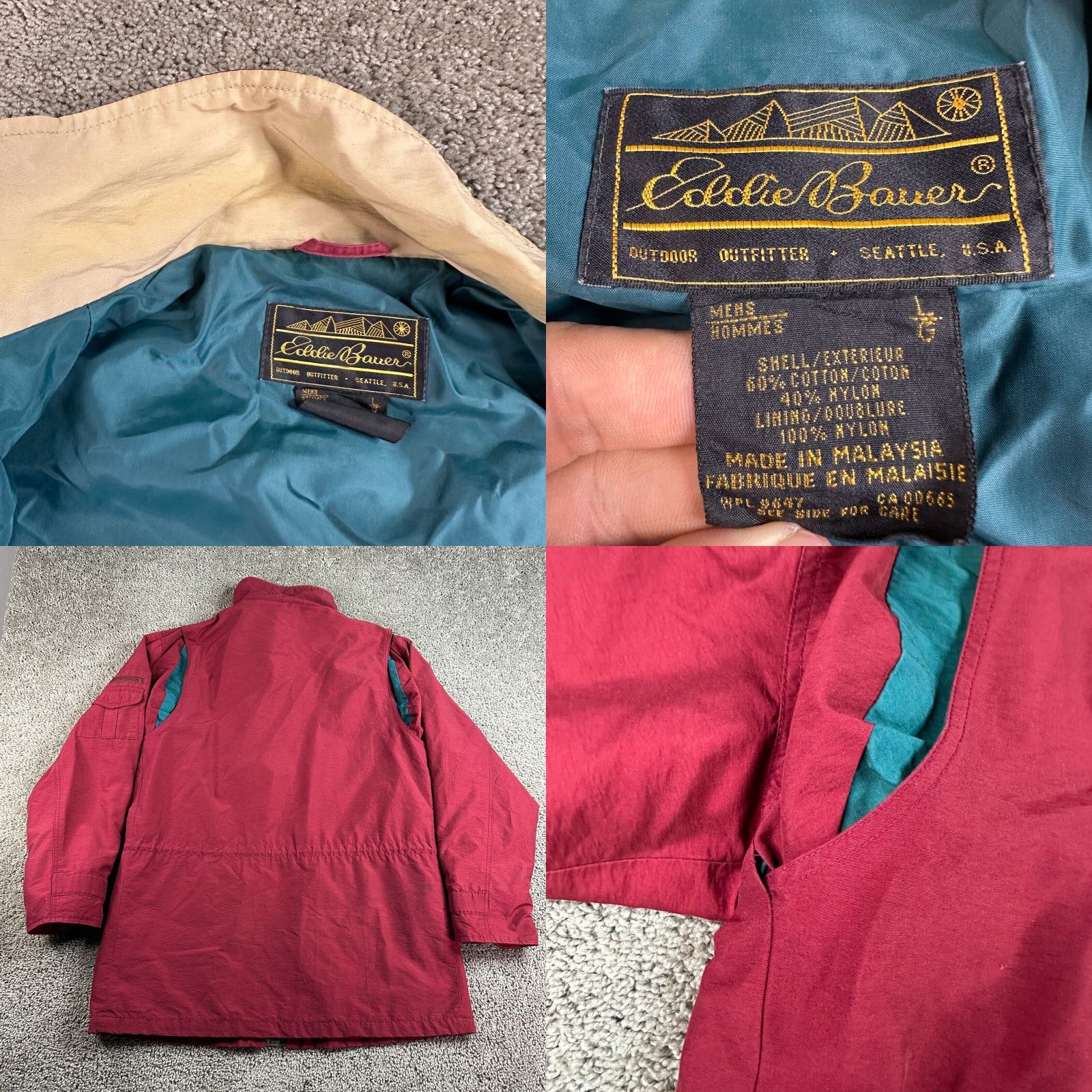 Eddie Bauer VINTAGE Eddie Bauer Jacket Mens Large Red Cotton Nylon Blend Utility Coat 90s Size US L / EU 52-54 / 3 - 8 Thumbnail