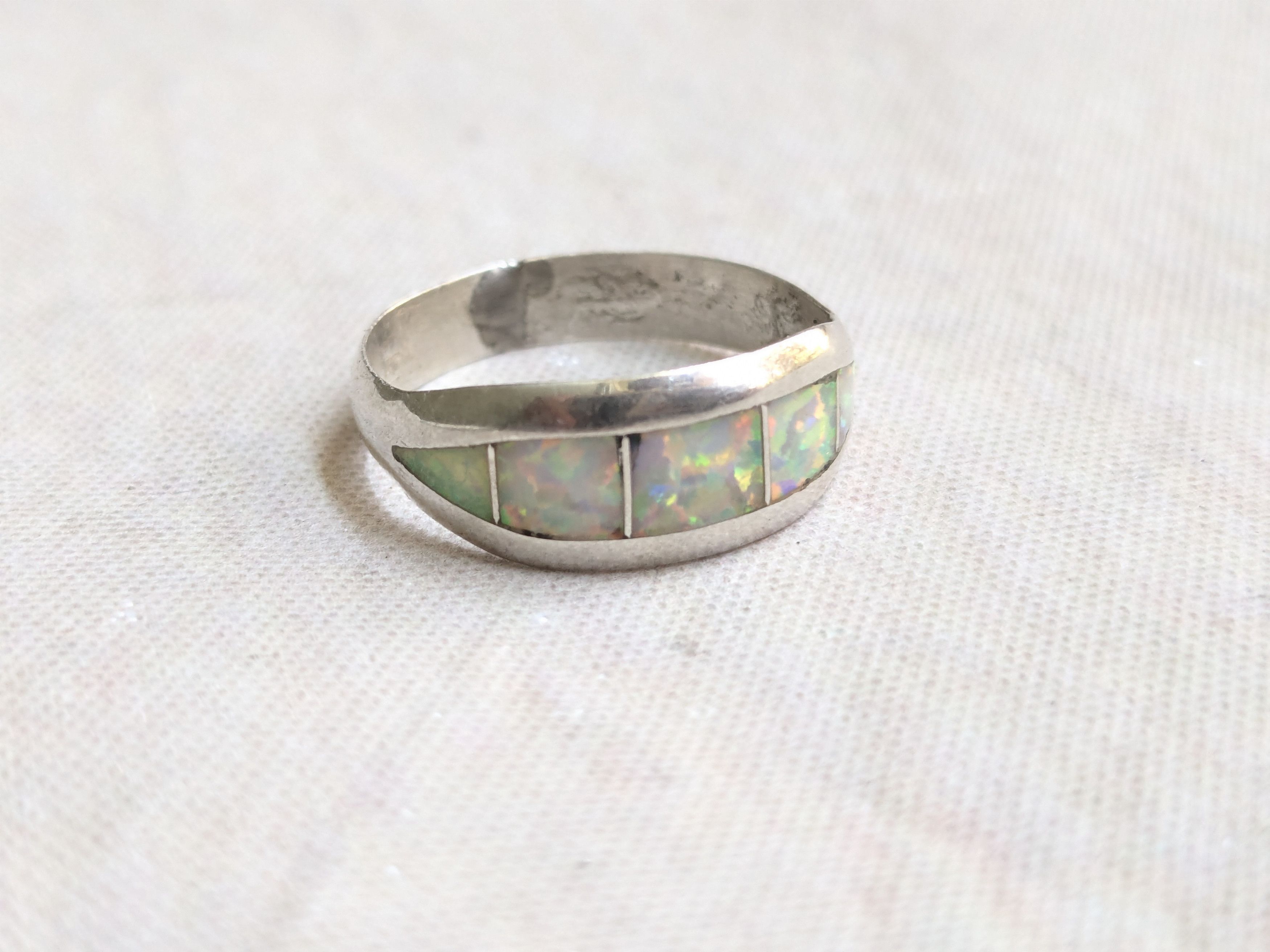 Jewelry Sterling Silver Ring Opal Band Inlay 9.25 Size ONE SIZE - 2 Thumbnail