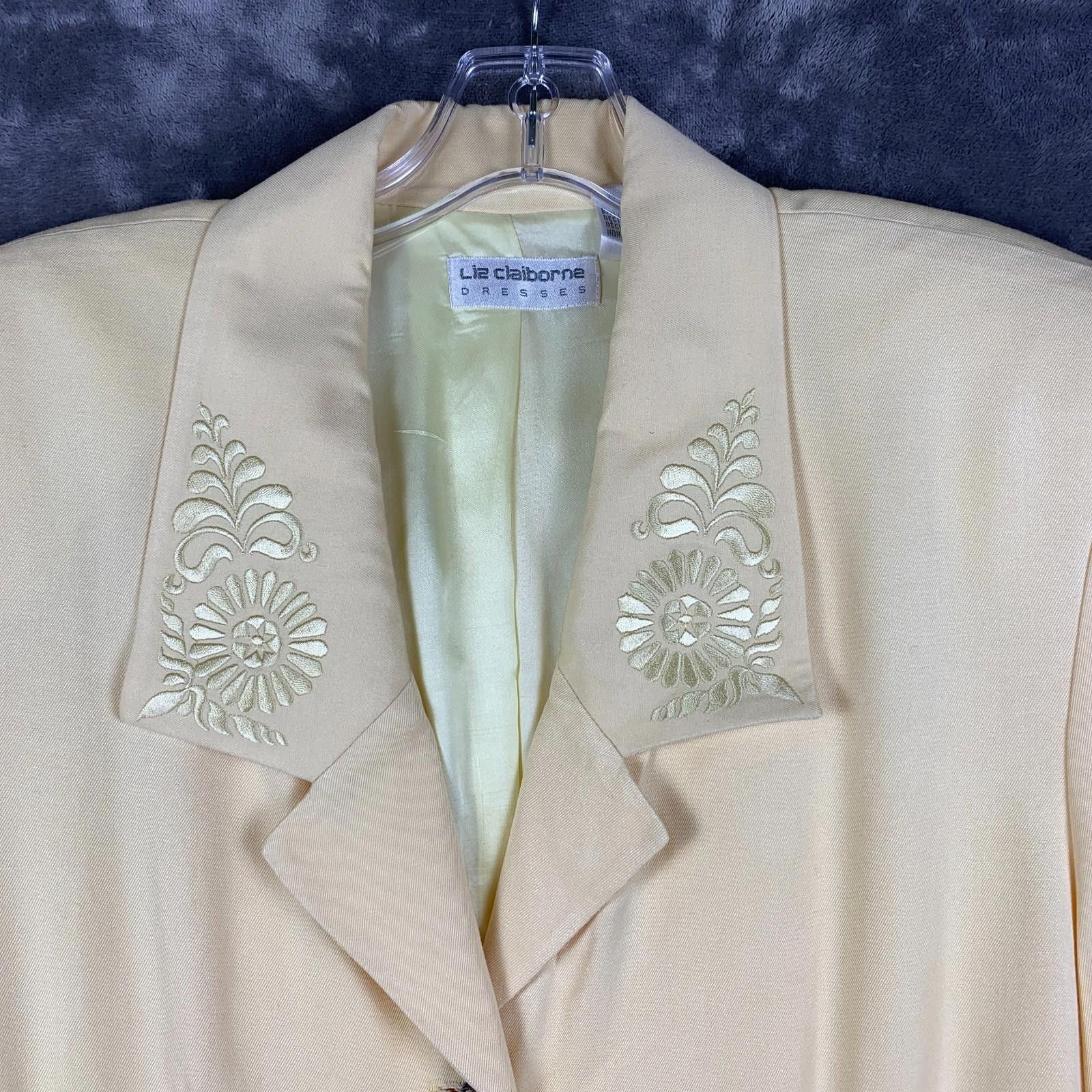 Designer VINTAGE Womens Liz Claiborne Yellow 7B Long Coat Sz. 12 (318 Size XL / US 12-14 / IT 48-50 - 3 Thumbnail