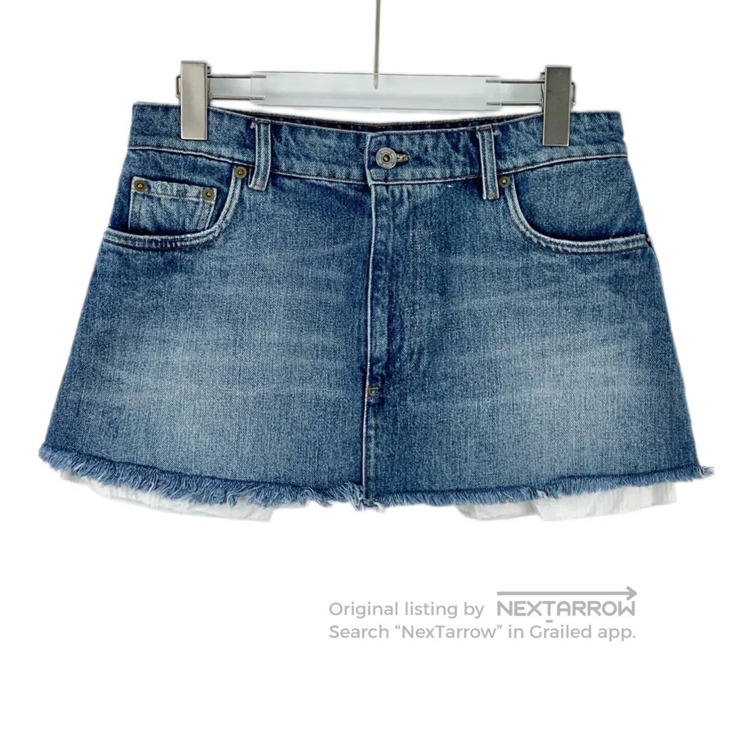 Miu Miu Miu Miu Blue Washed Denim Skirt with Logo Letter Embroider Size 39" - 1 Thumbnail