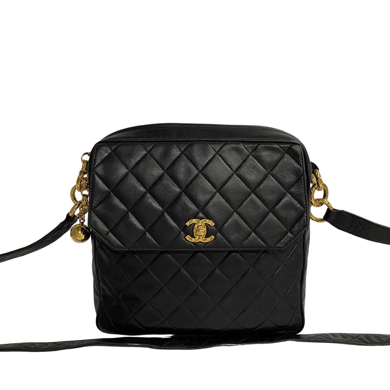 image of Chanel Cc Quilted Leather Zip Messenger Bag in Black, Women's