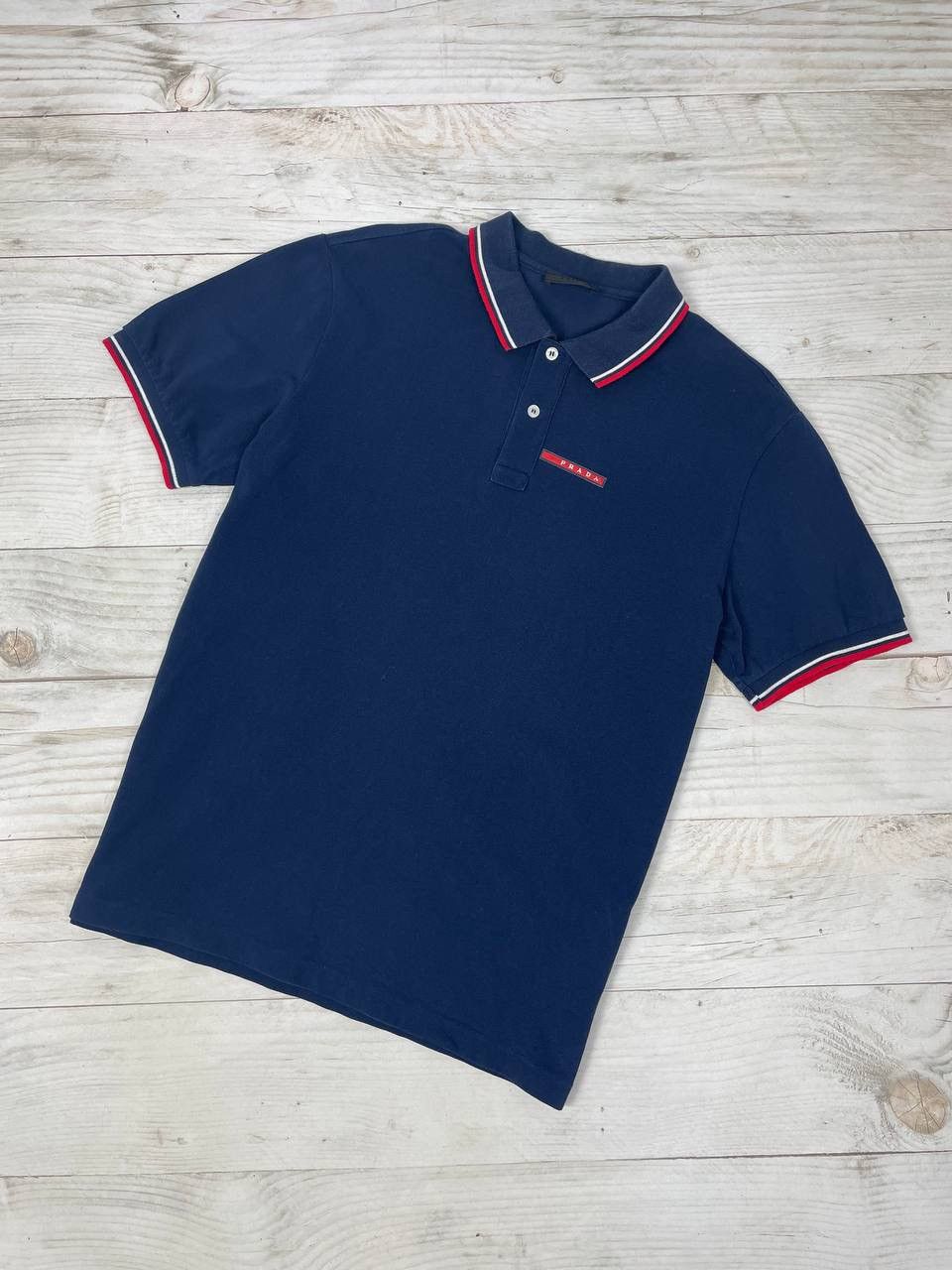 image of Prada Milano Polo Shirt Red Tab Blue Luxury Size 2 Xl, Men's