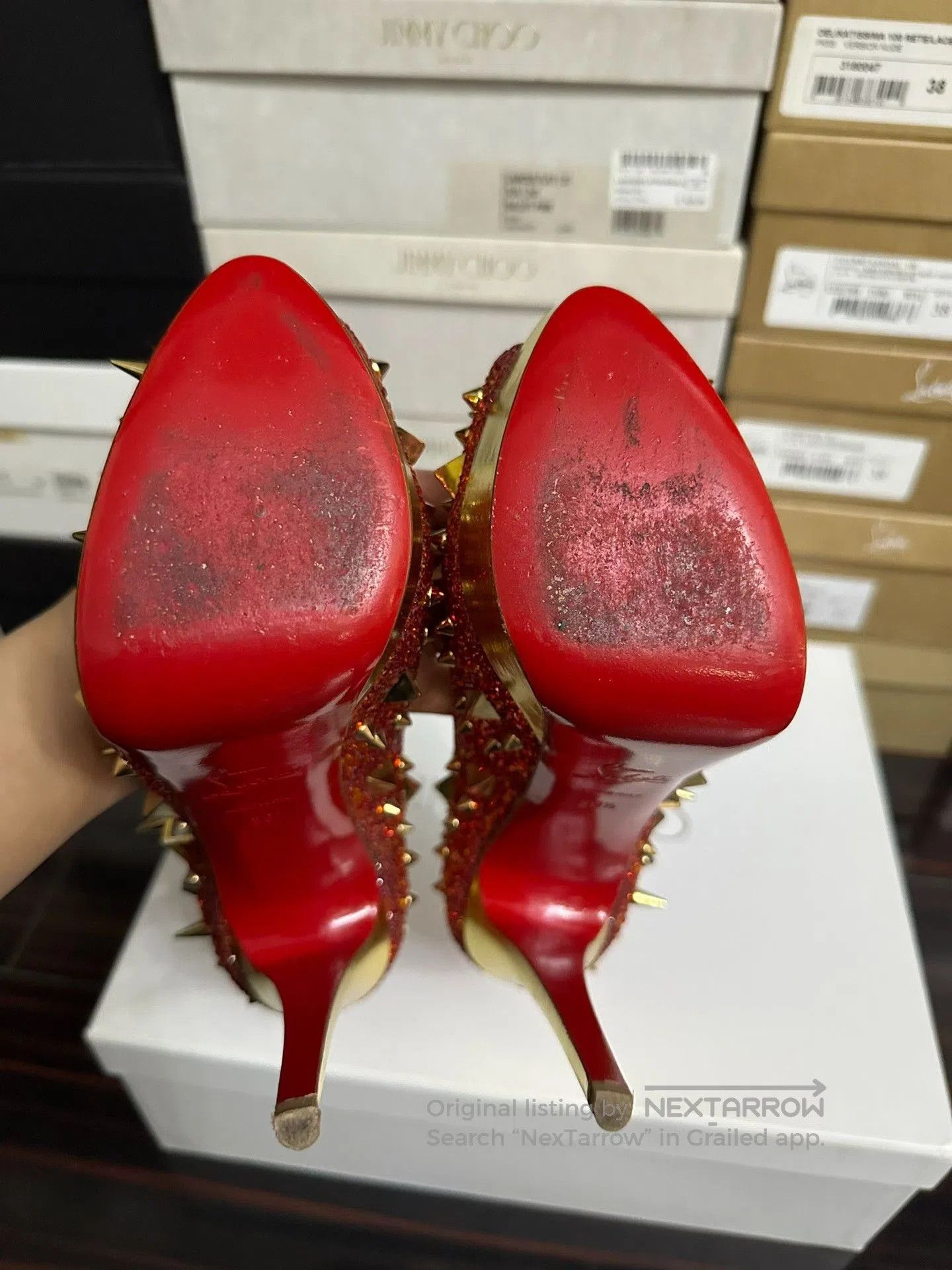 Christian Louboutin Christian Louboutin Red Crystal Heels. Size US 7.5 / IT 37.5 - 7 Thumbnail
