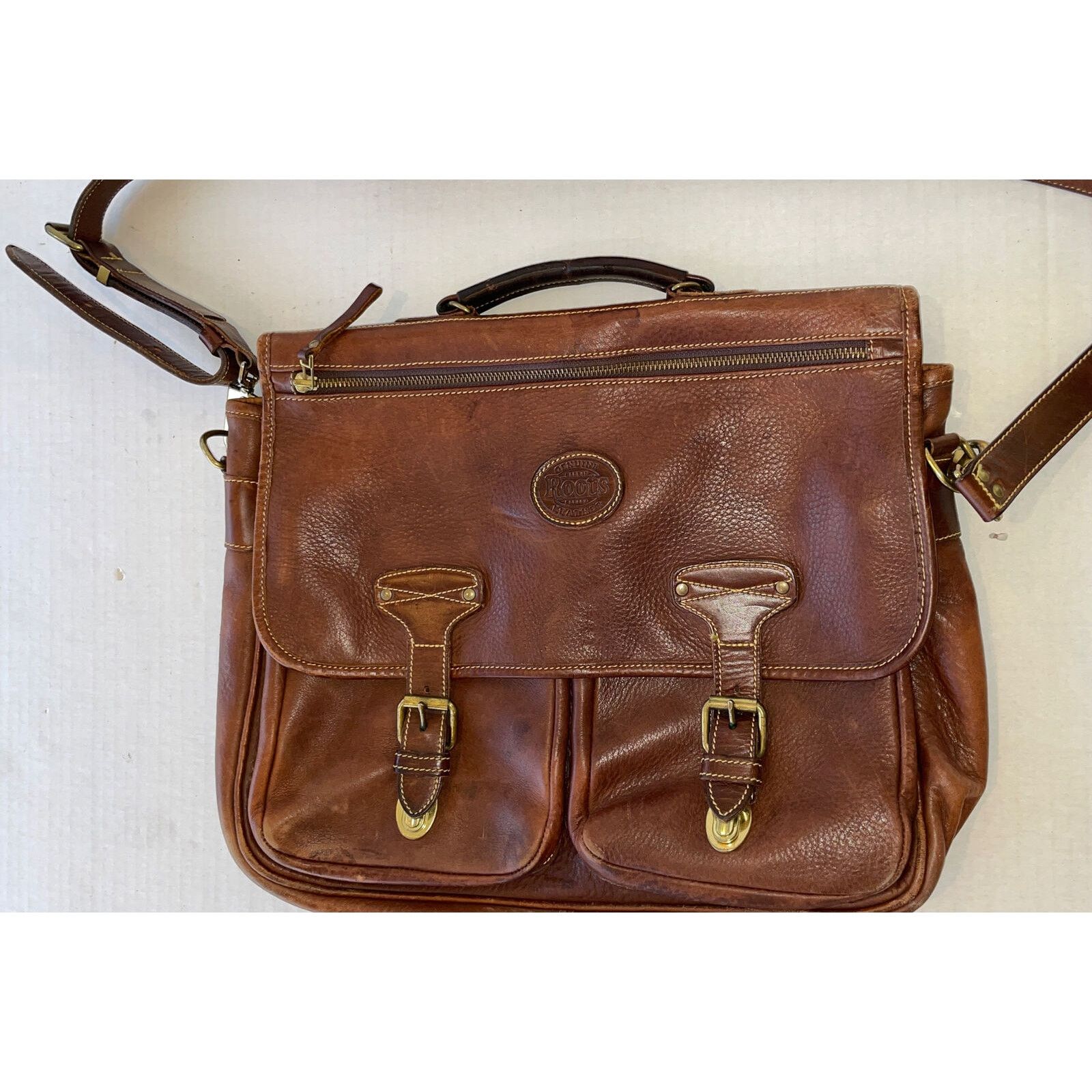 image of Vintage Roots Genuine Leather Brown Briefcase Satchel Crossbody Bag, Men's