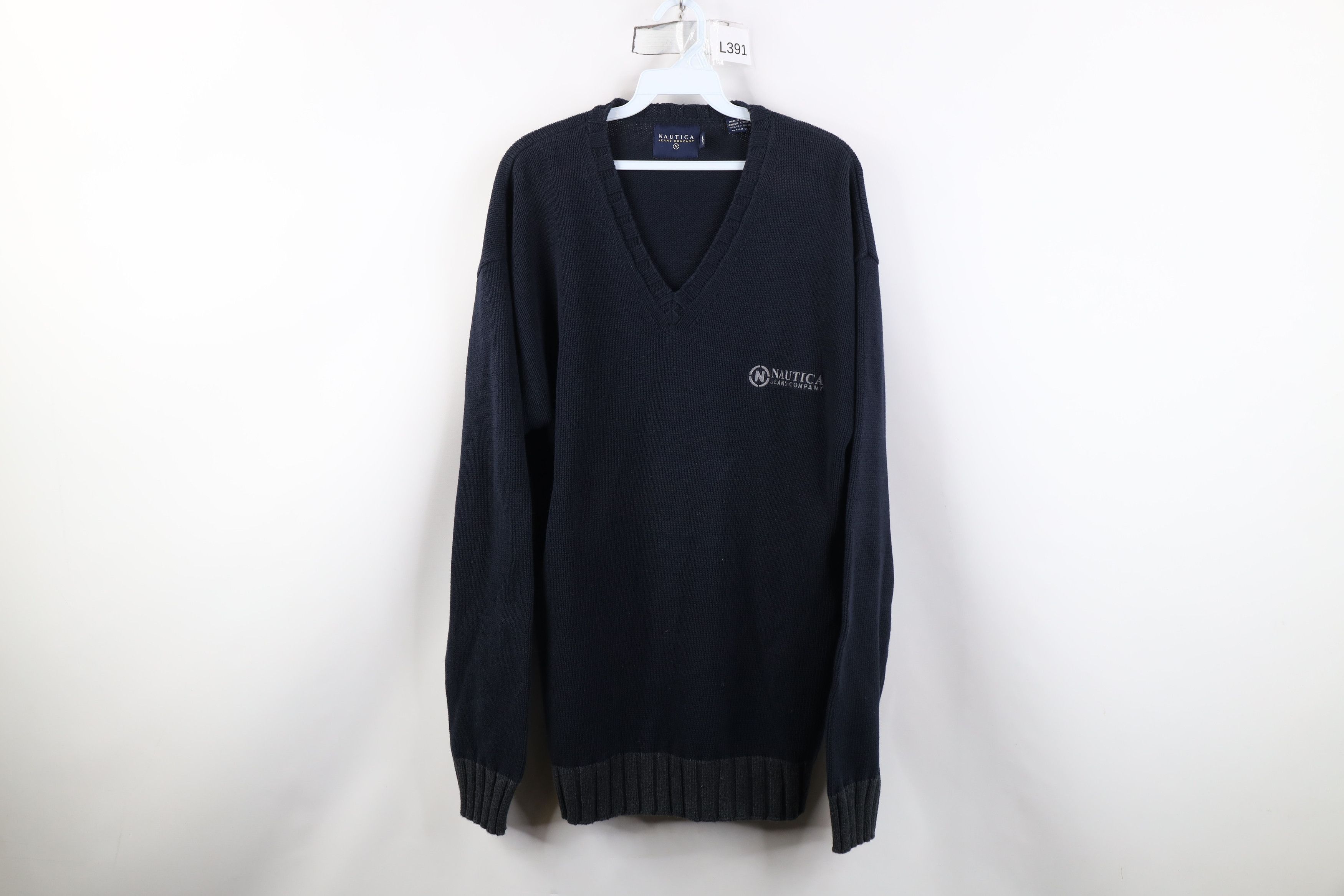 Nautica Vintage 90s Nautica Heavyweight Cotton Knit V-Neck Sweater Size US XL / EU 56 / 4 - 1 Thumbnail