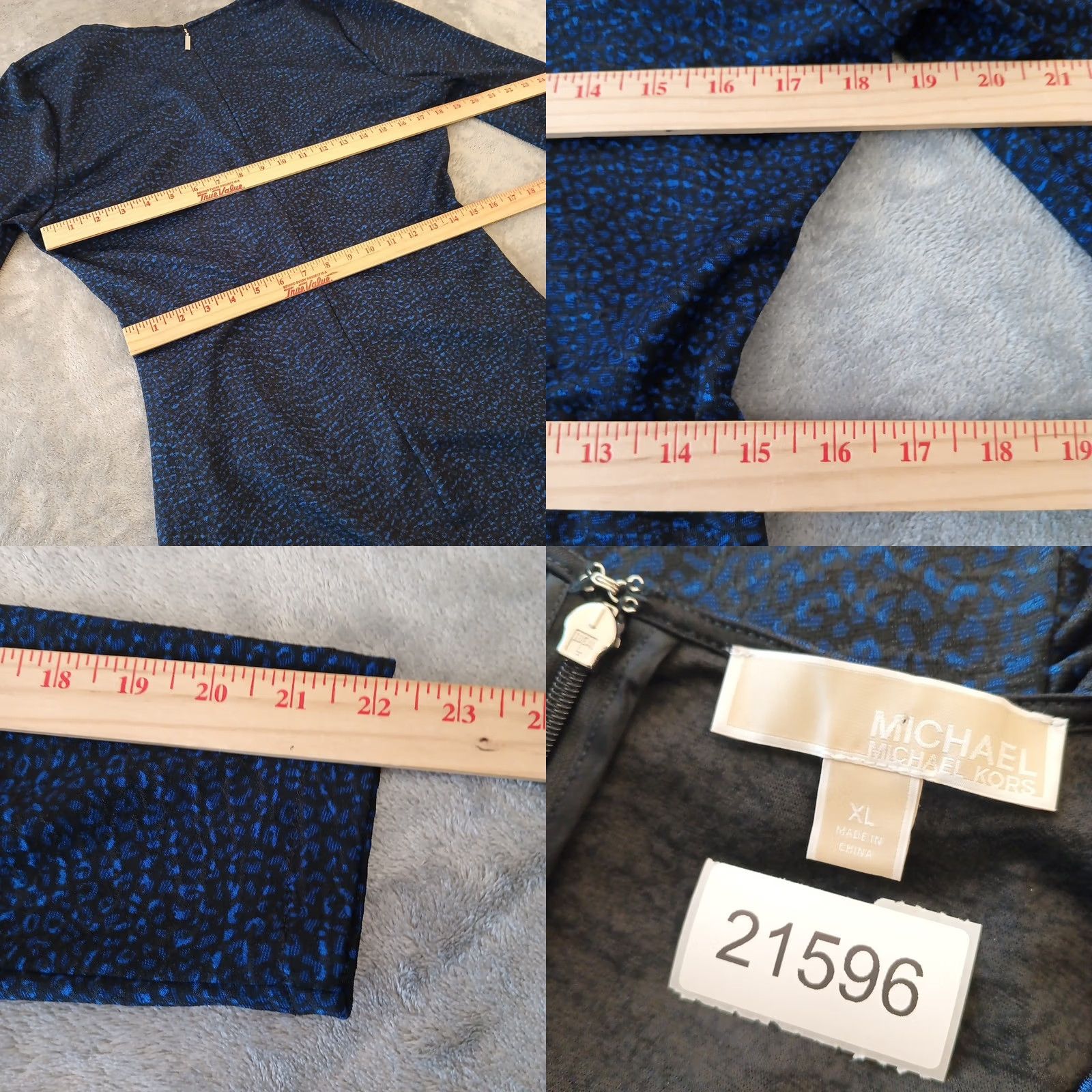 Michael Kors Michael Kors Dress Short Blue Geometric Ruched V-Neck Long Sleeve XL Dress Women Slim Bodycon Size XL / US 12-14 / IT 48-50 - 8 Thumbnail