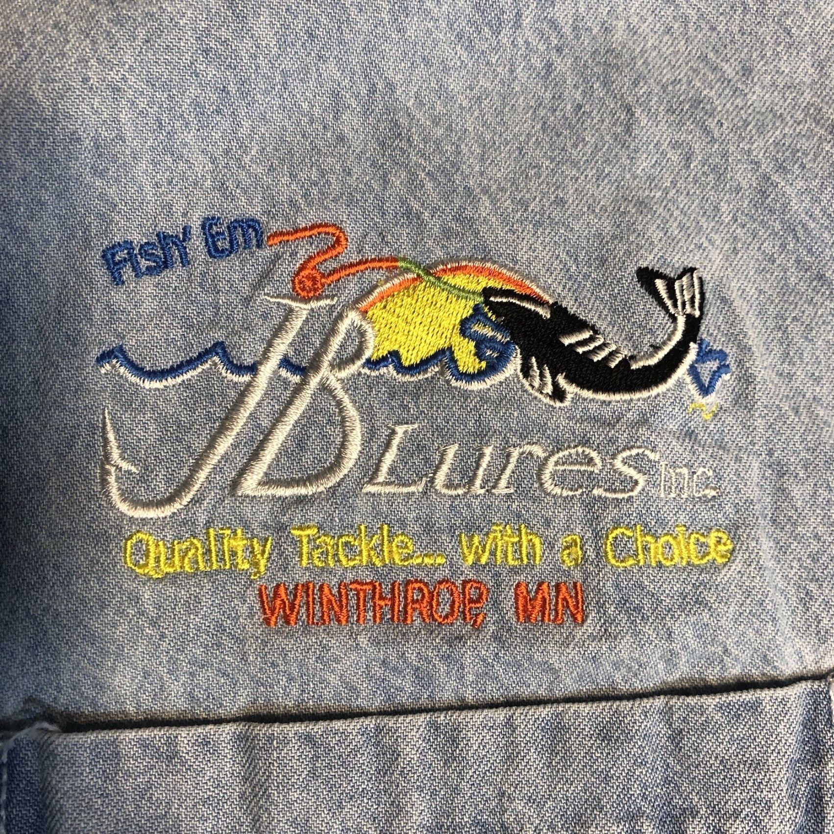 Denime VINTAGE JB Lures Shirt Denim Chambray Button-Down M Blue Men Short Sleeve Button-Up 90s Fishing Promo Etc Size US M / EU 48-50 / 2 - 4 Thumbnail