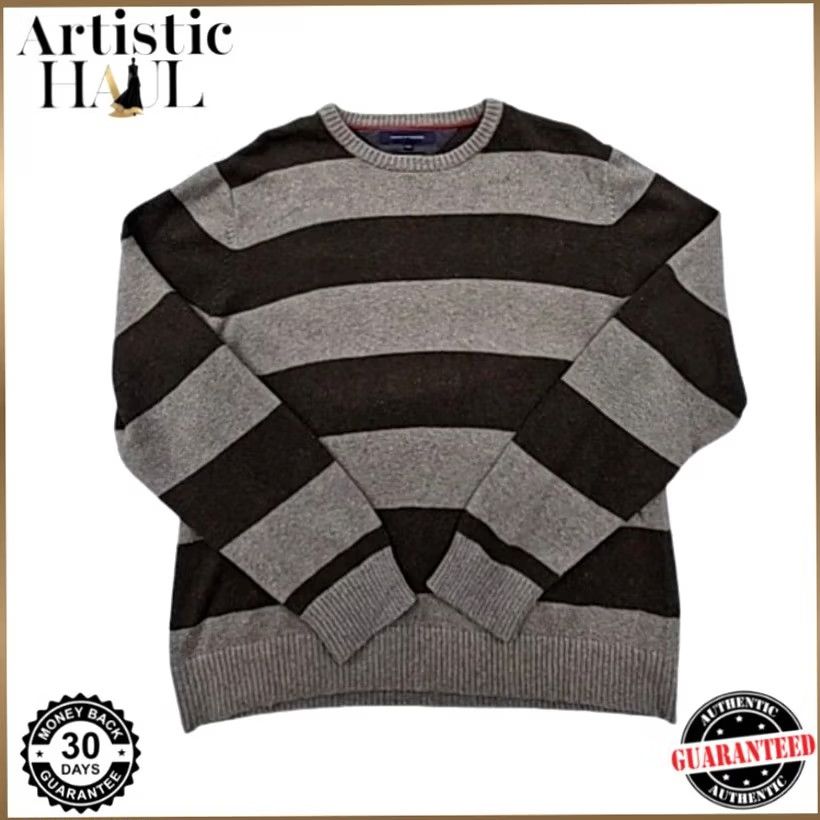 Tommy Hilfiger Tommy Hilfiger Men’s Gray Brown Stripe Crewneck Sweater XXL Long Sleeve Size US XXL / EU 58 / 5 - 2 Thumbnail