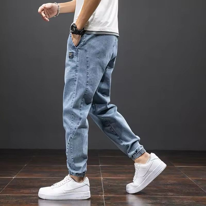 Japanese Brand Elastic Waist Blue Cargo Jeans Men Size US 31 - 3 Thumbnail