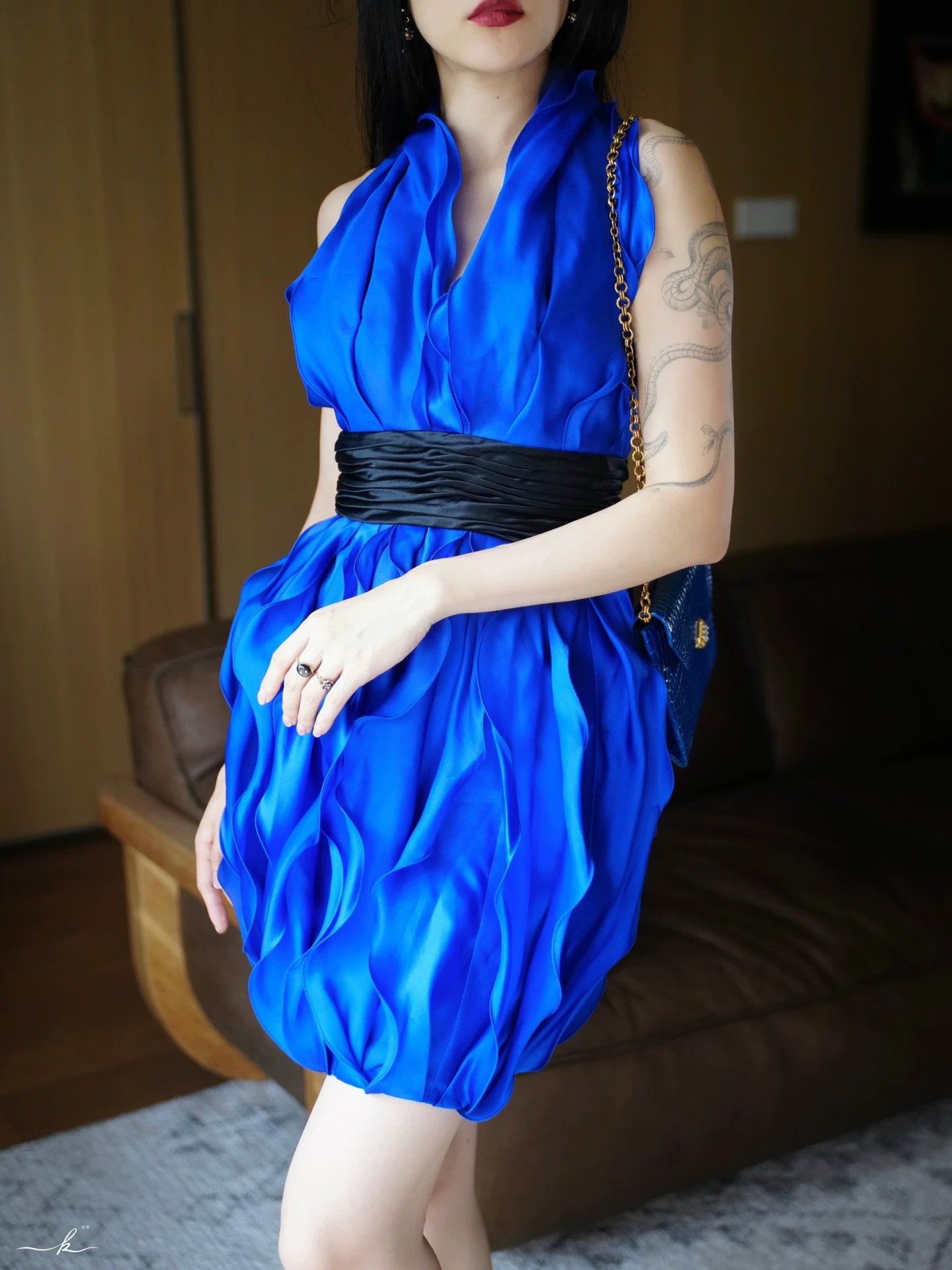 Other Marchesa Notte Royal Blue Silk Halter Neck Mini Dress Size S / US 4 / IT 40 - 9 Thumbnail
