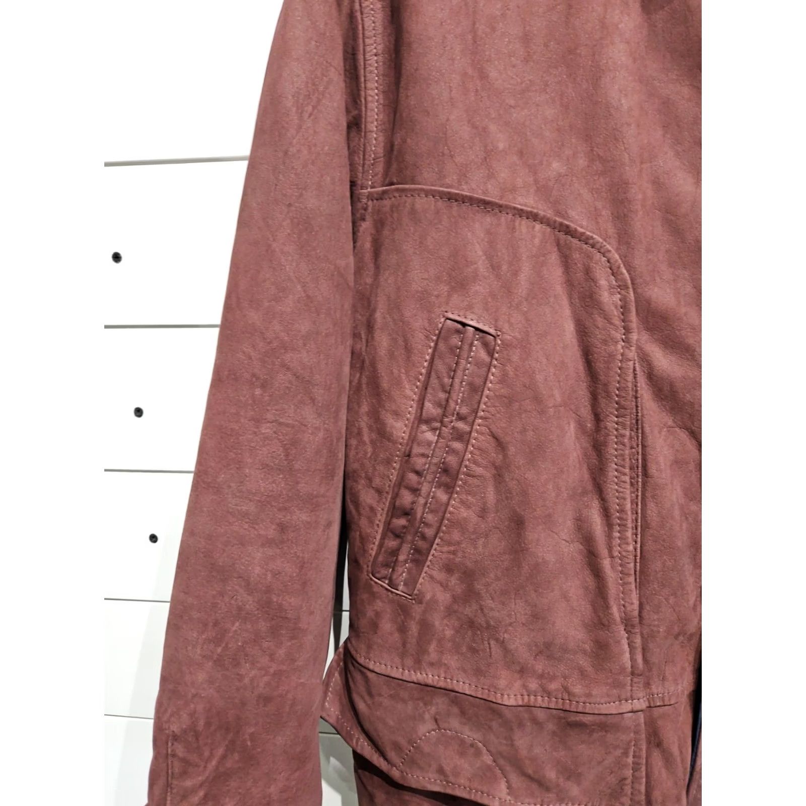 Vintage VINTAGE CONTEXT Leather Barn Coat Jacket Mens Long Overcoat Large Red/Purple - 33" Long, 22" Shoulder, 23" Pit to Pit Size US L / EU 52-54 / 3 - 6 Thumbnail