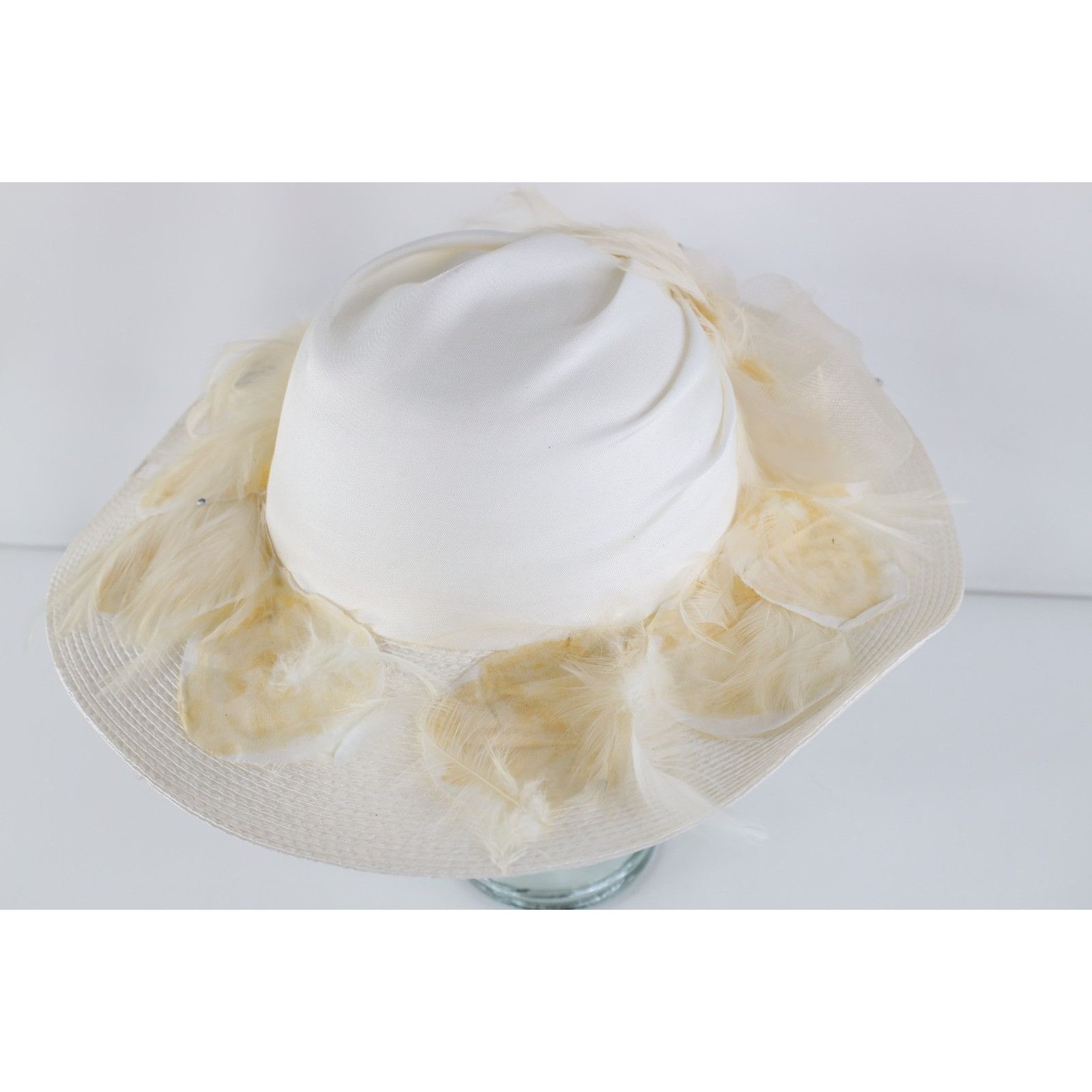 Vintage Vintage 80s 90s Wide Brimmed Feather Ribbon Rhinestone Hat Size ONE SIZE - 5 Thumbnail