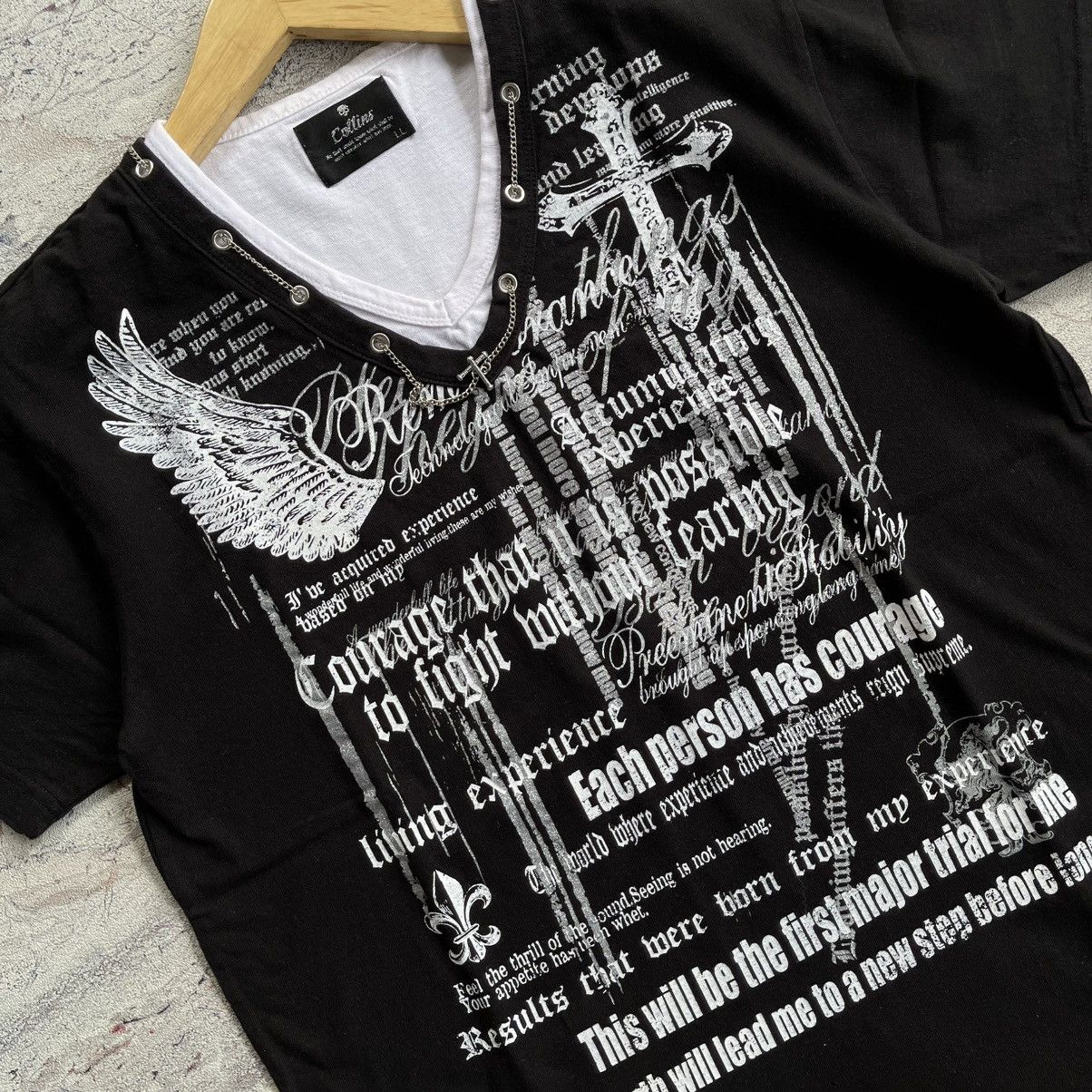 Japanese Brand Y2K collins wings cross tee “punk style” Size US L / EU 52-54 / 3 - 2 Thumbnail