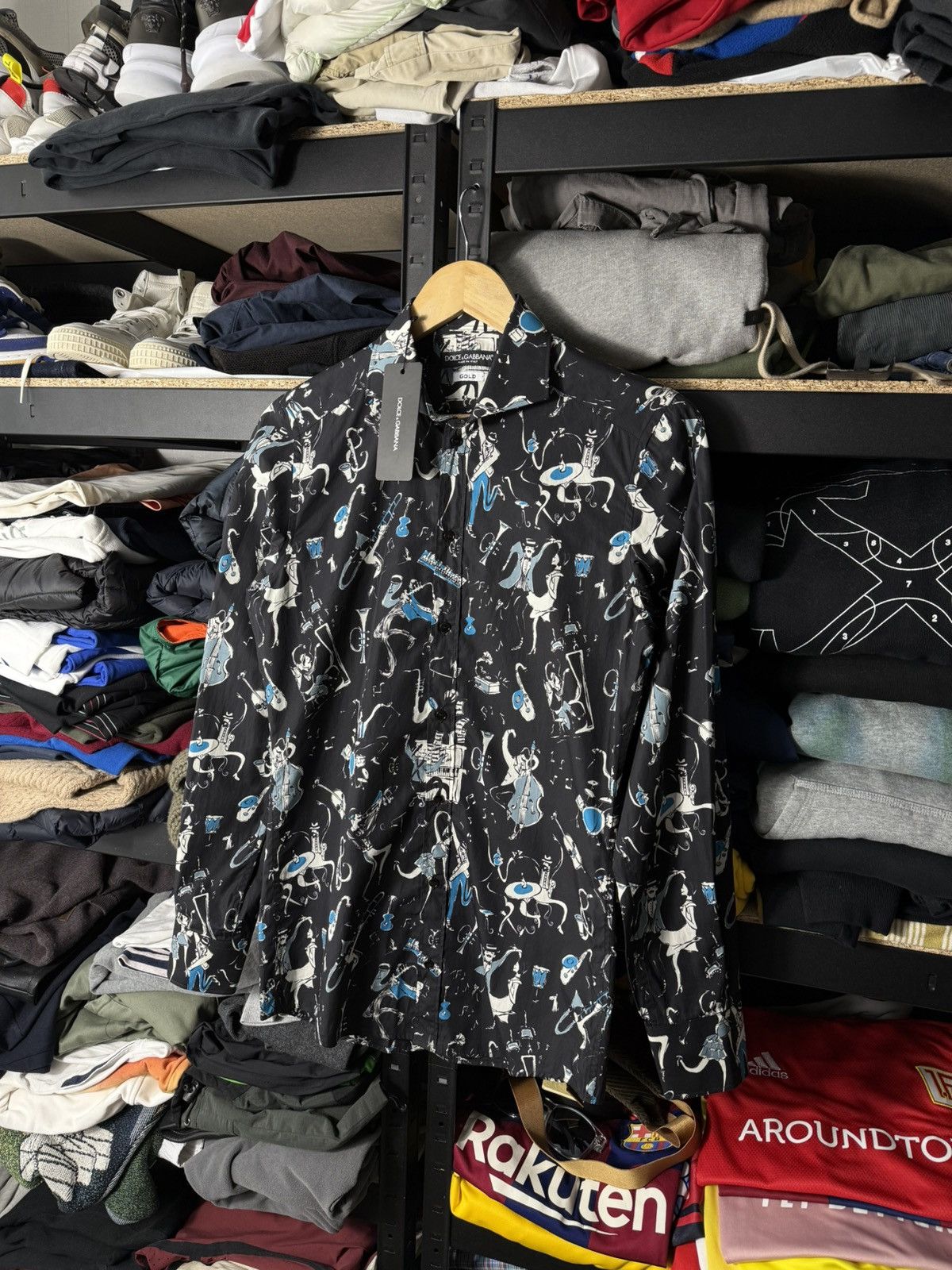 Dolce & Gabbana Dolce Gabbana GOLD Jazz Motif Shirt Button Up Black Cotton Size US XS / EU 42 / 0 - 2 Thumbnail