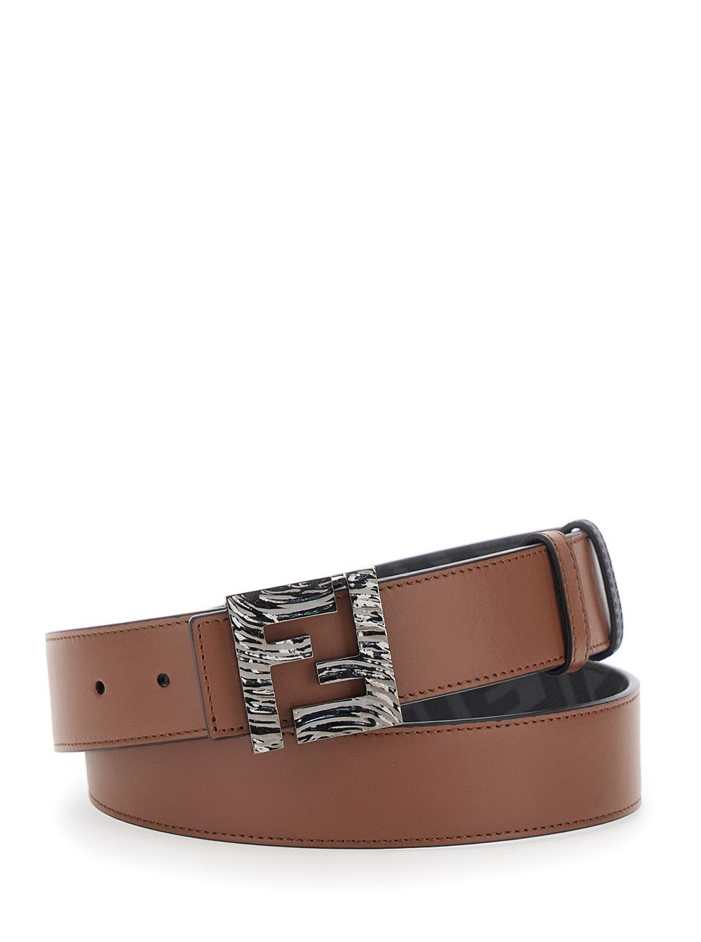 Fendi Brown Reversible Belt with FF Buckle Closure in Leather Man Size ONE SIZE - 1 Thumbnail