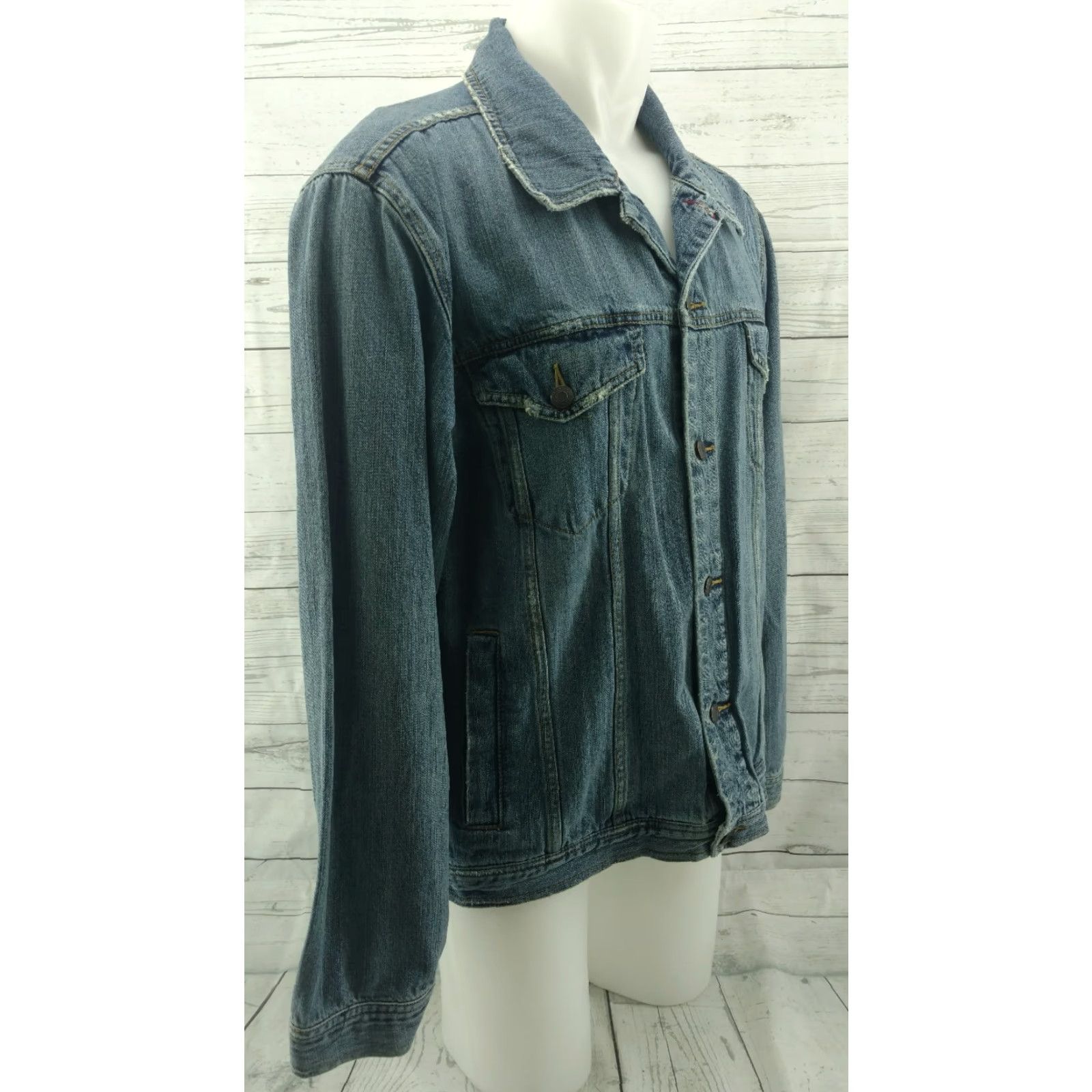 Vintage Aéropostale Denim Jean Jacket Mens Distressed Large Denim Jean Jacket Mens L Blue 90s Event Size US 33 - 4 Thumbnail