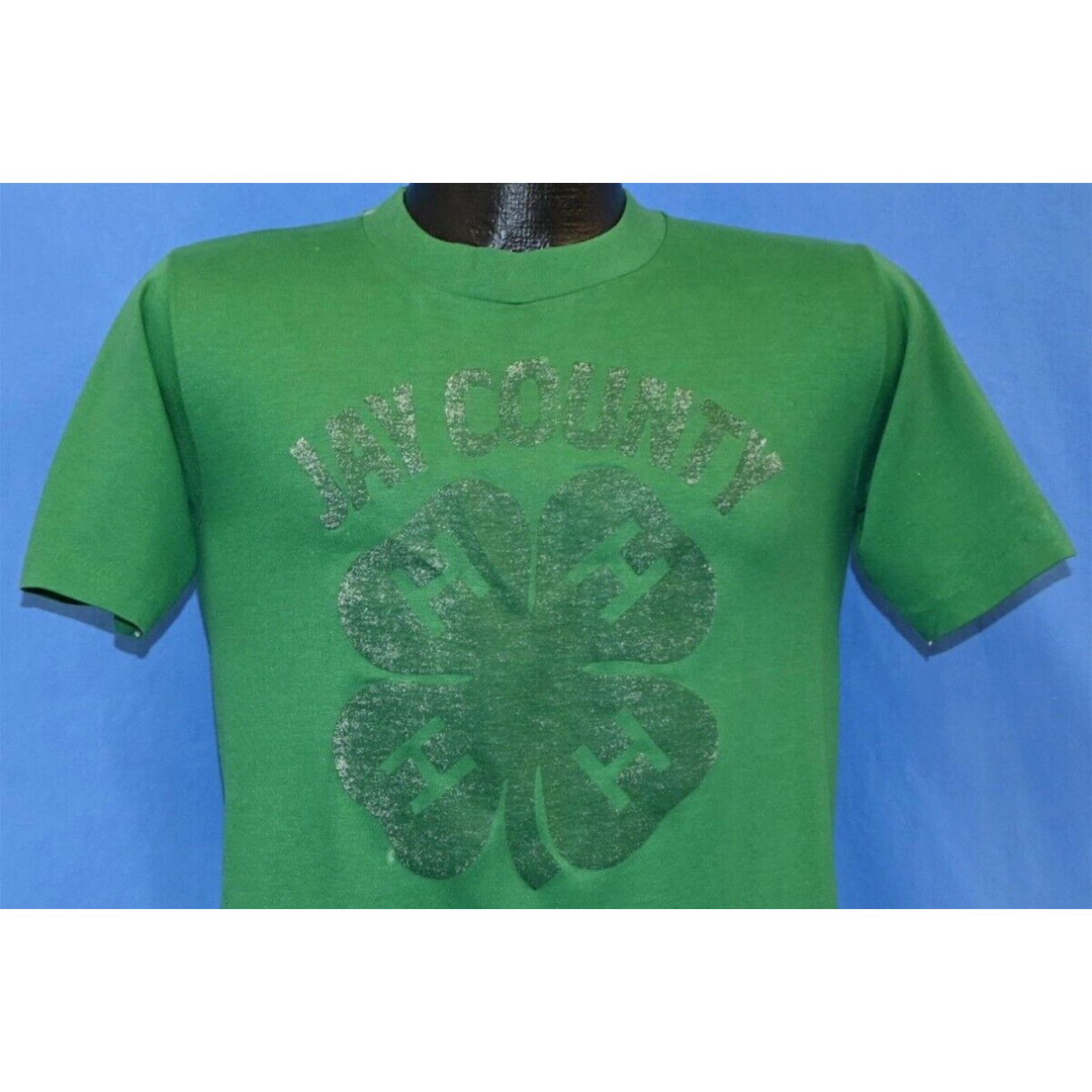 image of Vintage VTG 80's Jay County 4-H Shamrock Lennie Four Leaf Clover St Pattys Day T-Shirt S in White (