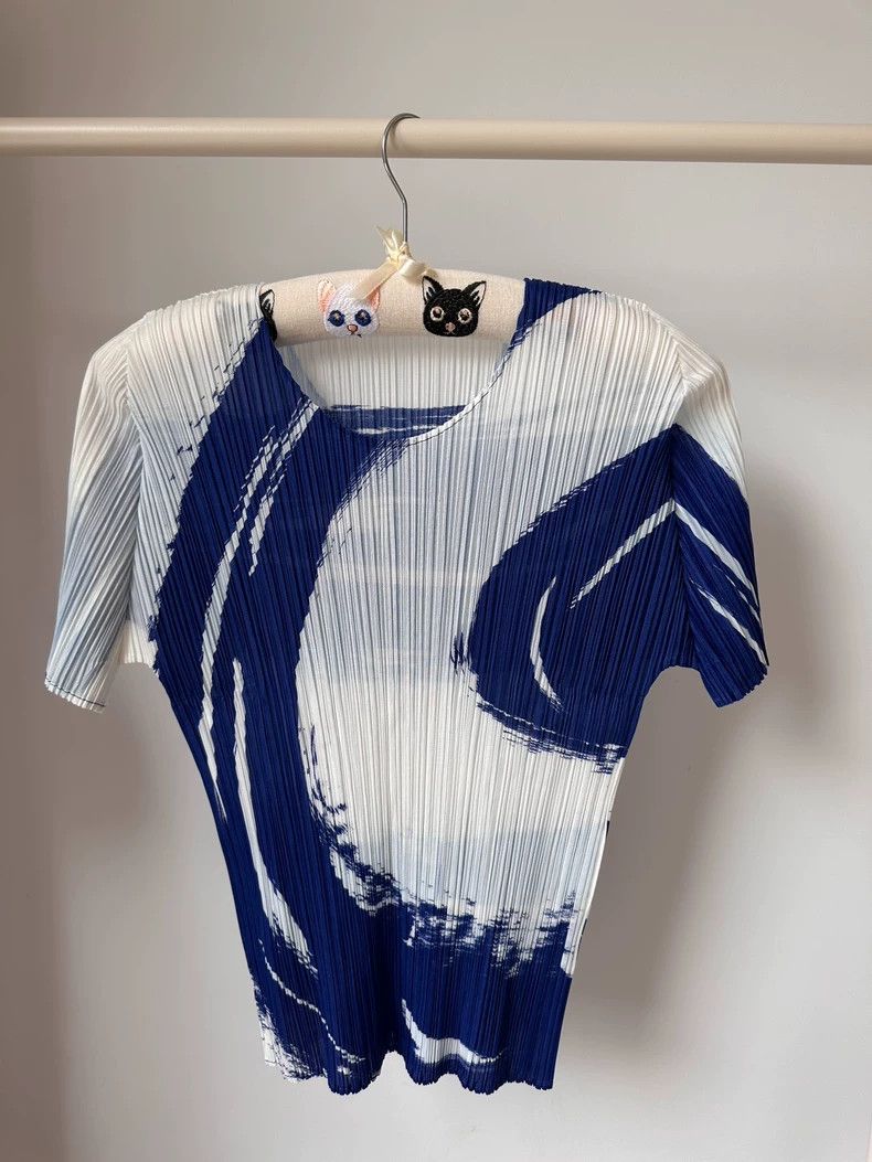 Issey Miyake Issey Miyake size:3 Blue and white pleated short-sleeved s Size XS / US 0-2 / IT 36-38 - 1 Thumbnail