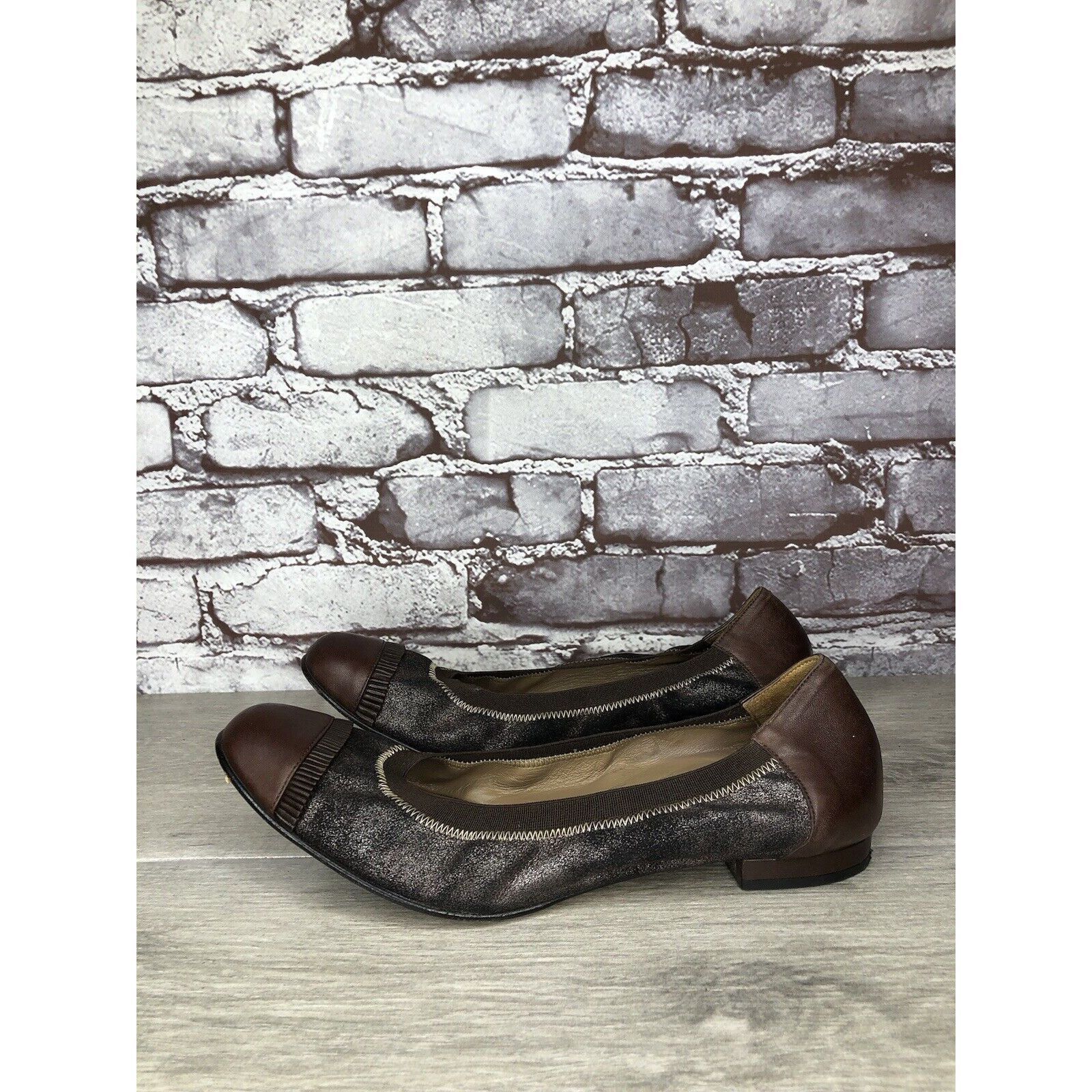 Other Anyi Lu Cate Brown Metallic Flecked Suede Leather Cap Toe Ba Size US 10 / IT 40 - 16 Thumbnail