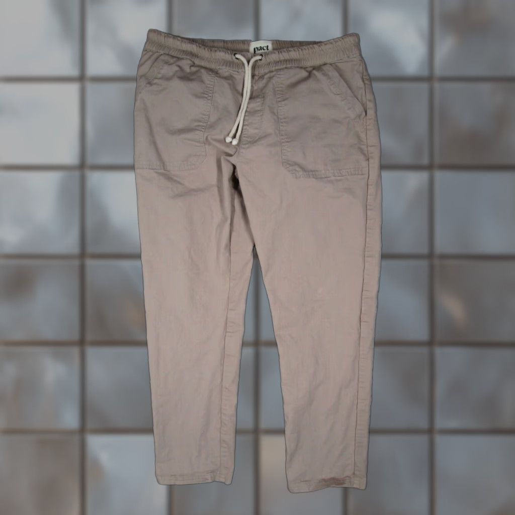 Pact Mens Beige Twill Joggers Large Organic Cotton Blend Tapered