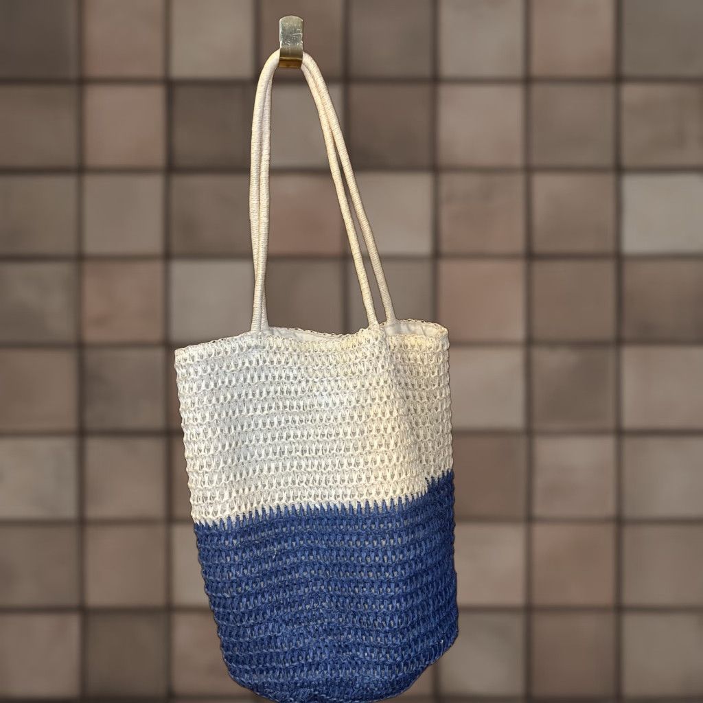 Old Navy Large Beach Tote Bag Natural Crochet Straw Purse Ivory Womens in Beige