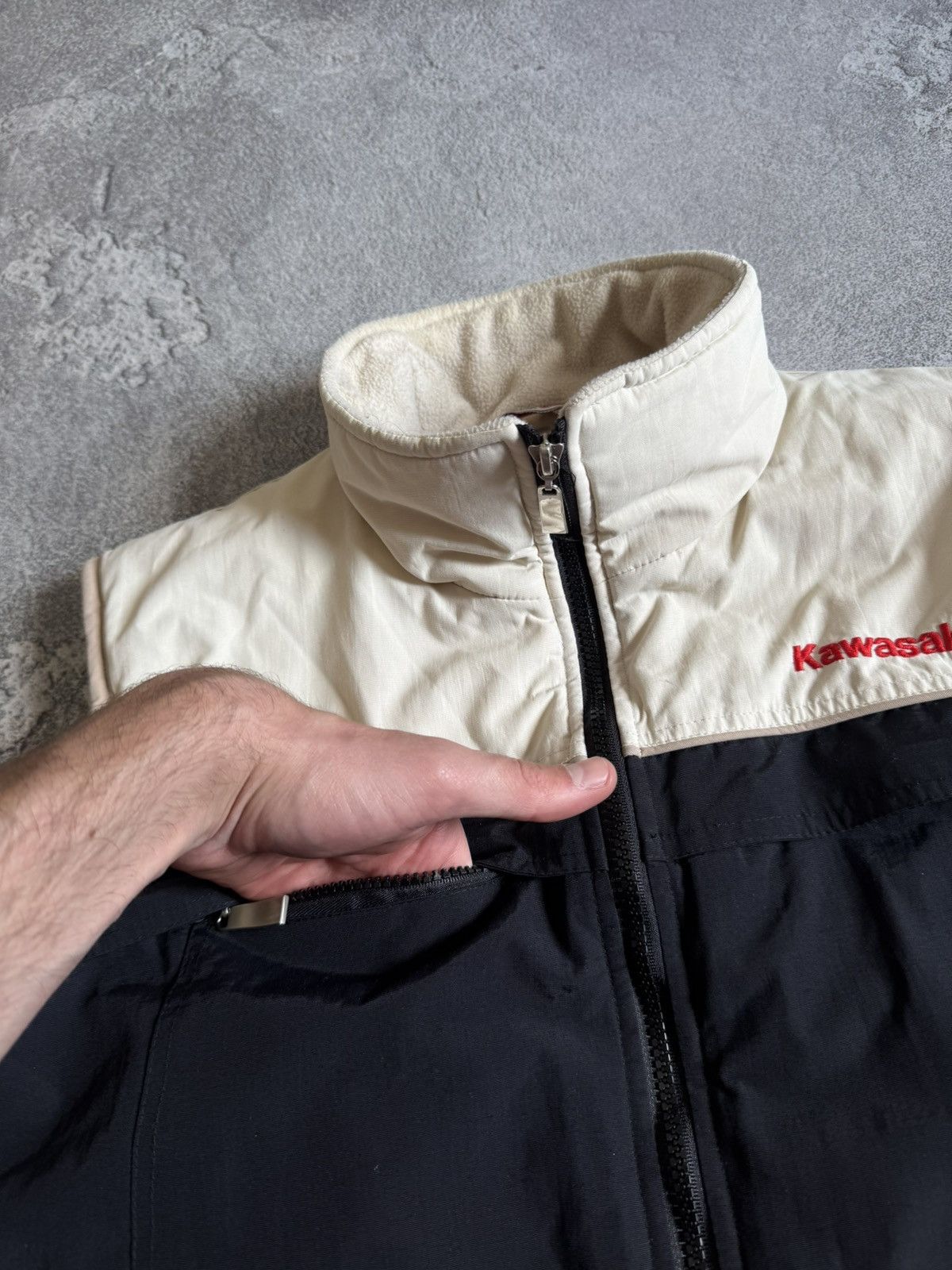 Vintage Kawasaki zip nylon + fleece vest sleeveless jacket racing Size US M / EU 48-50 / 2 - 9 Thumbnail