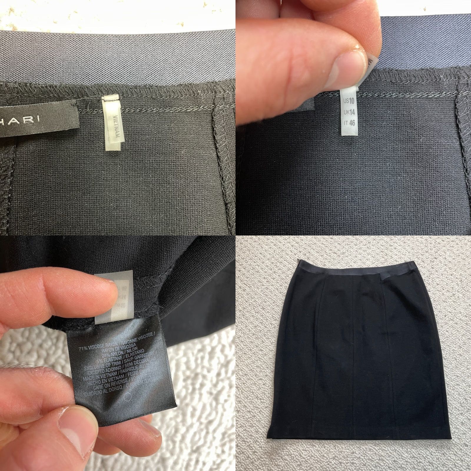 Elie Tahari Elie Tahari Skirt Womens 10 Black Full Zip Stretch Rayon Solid Pencil Straight Size 32" / US 10 / IT 46 - 8 Thumbnail