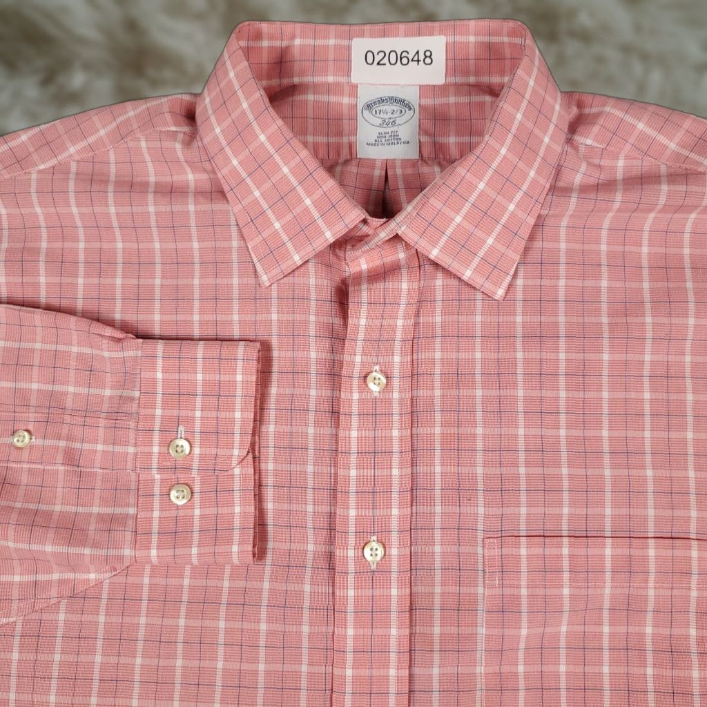 Brooks Brothers Brooks Brothers Shirt Mens 17.5 Pink Plaid Dress Shirt Long Sleeve Button-Down Regular Fit Size 46R - 1 Thumbnail