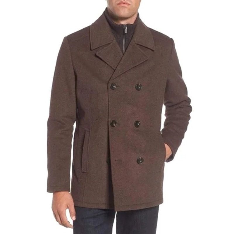 Kenneth Cole Mens Small Kenneth Cole Double Breasted Wool Brown Pea coat Size US S / EU 44-46 / 1 - 1 Thumbnail