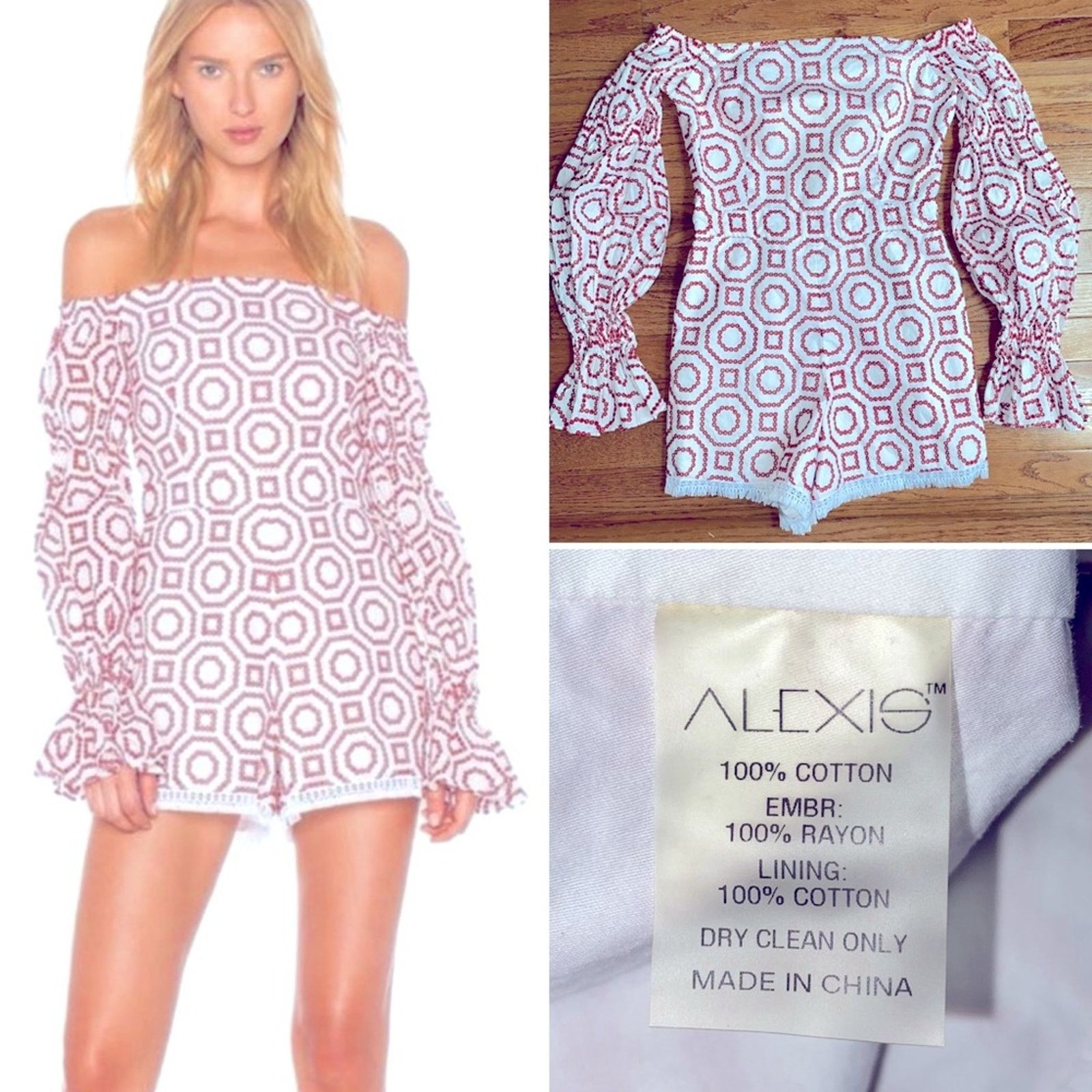 image of Alexis Kizzy $484 Off The Shoulder Romper Red White Xs 0-2, Women's (Size 26)