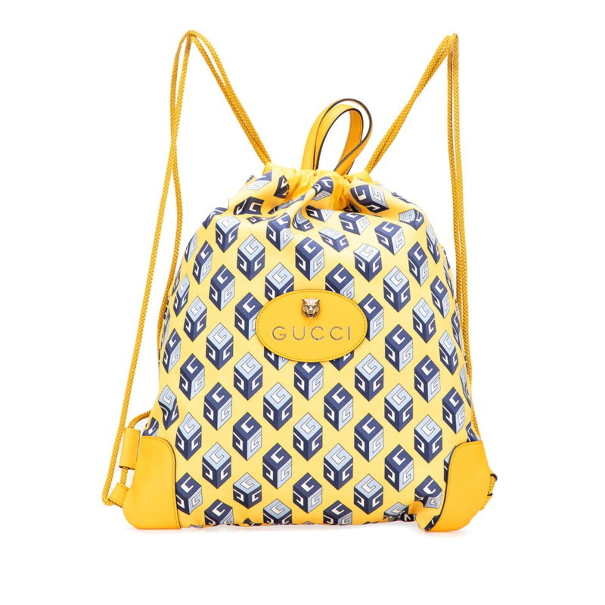 Gucci Gucci Tricolor Drawstring Cube Backpack (473872) - Yellow/Blue Nylon Leather Women's GUCCI Size ONE SIZE - 1 Thumbnail