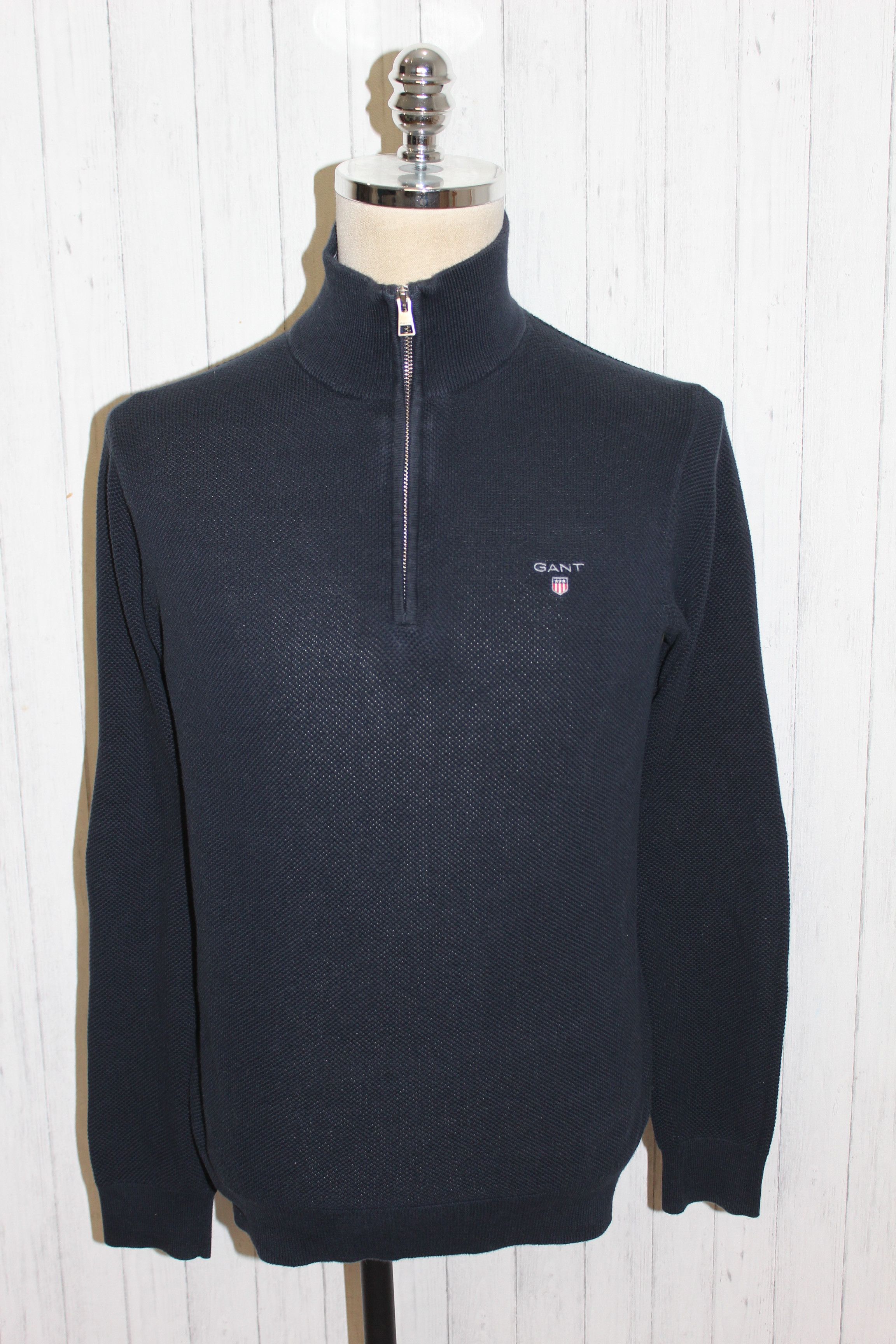 Gant Men's Gant Zip Neck Blue Cotton Jumper Size M Size US M / EU 48-50 / 2 - 1 Thumbnail