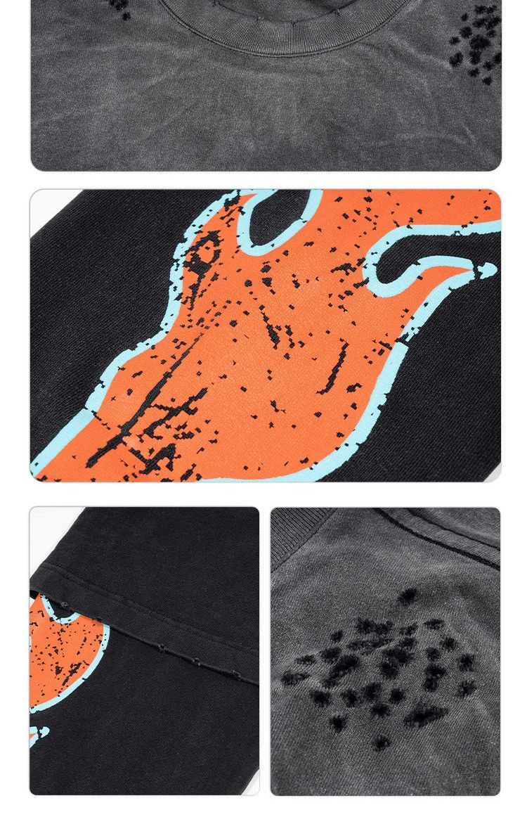 Vintage Fire Flame Print Graphic Bleached Long Sleeve T Shirt Size US M / EU 48-50 / 2 - 3 Thumbnail