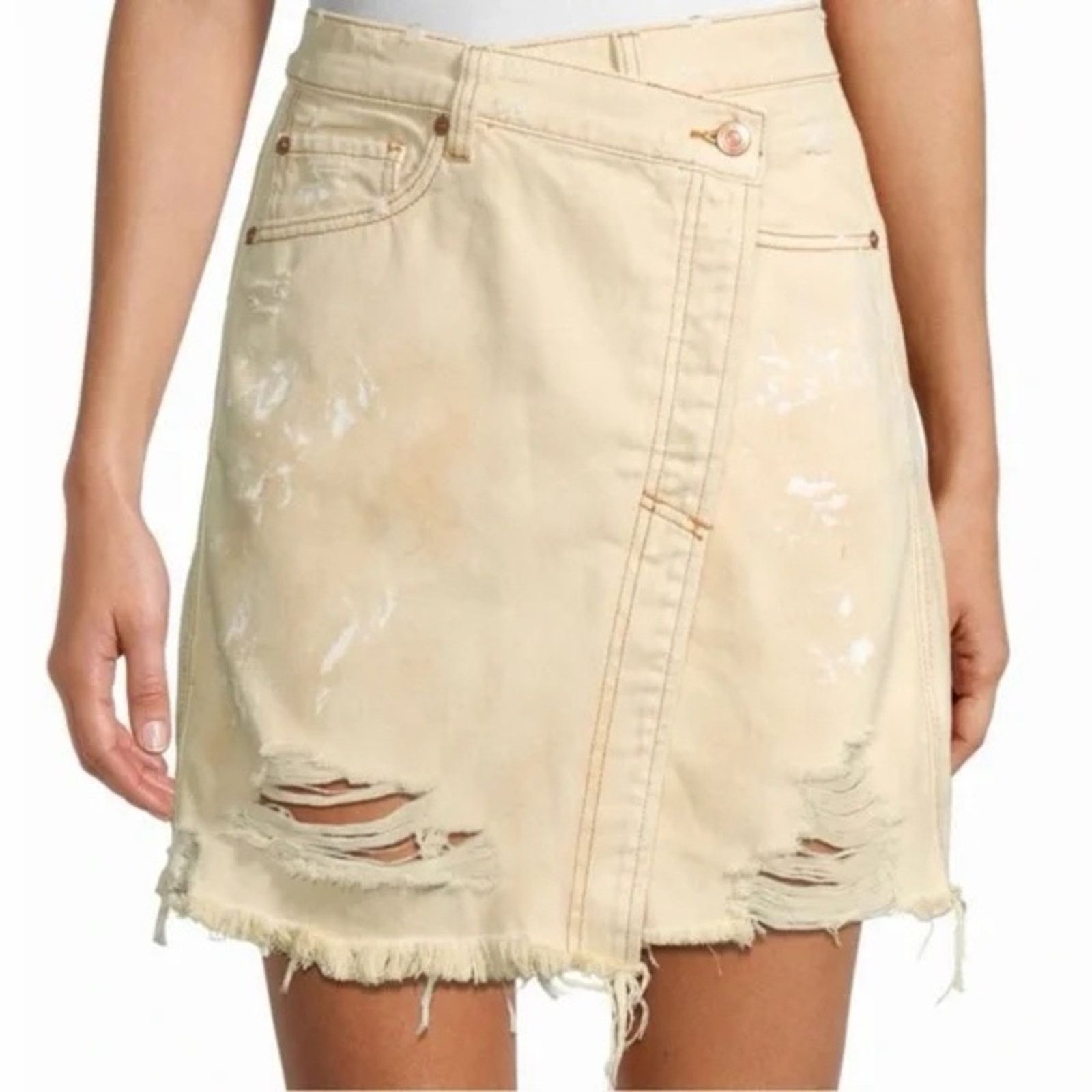 Free People Free People We The Free FauxWrap Distress MiniSkirt Womens25 Size 25" / US 0 / IT 36 - 1 Thumbnail