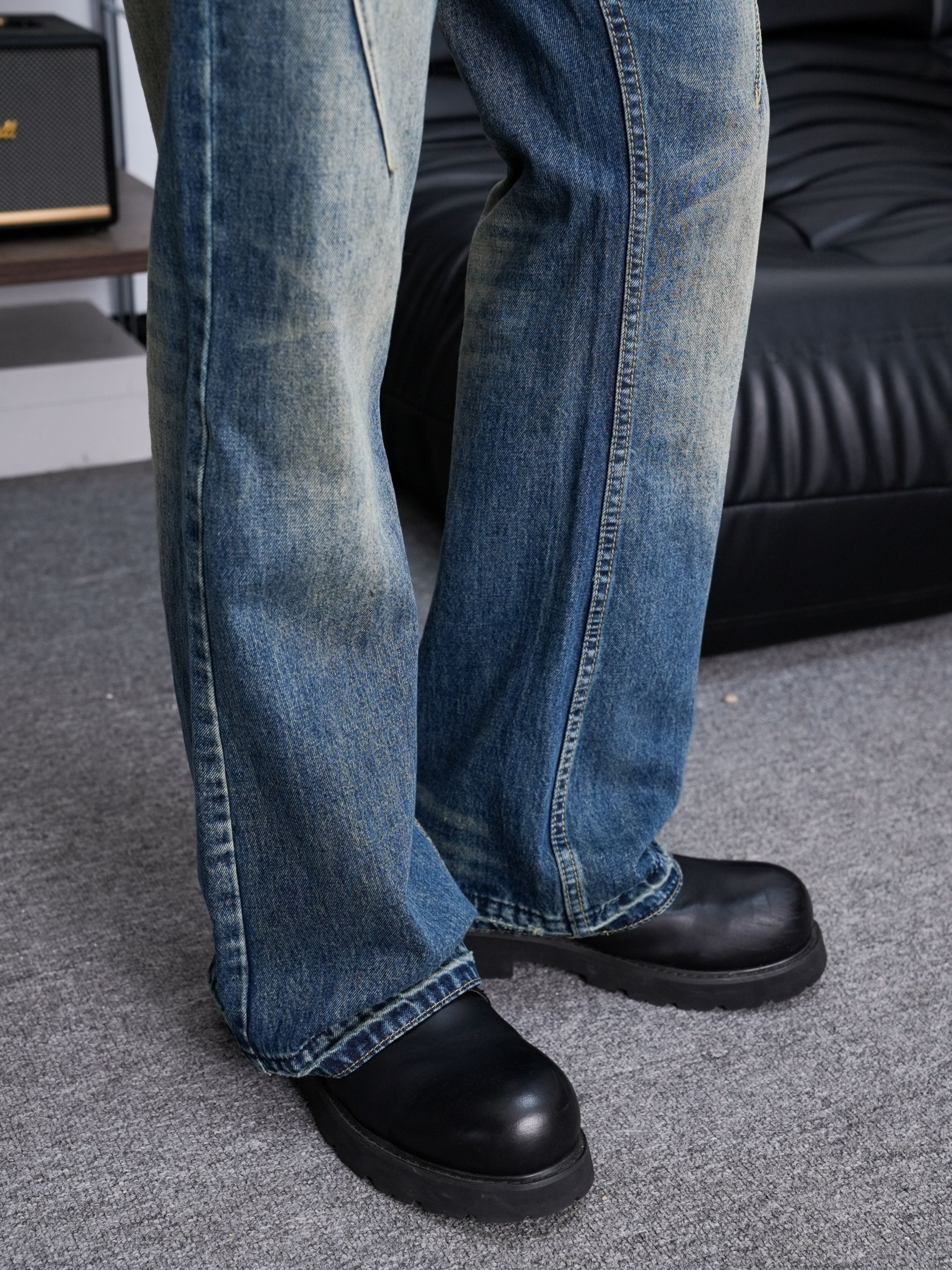 denim washed faded gradient flared jeans