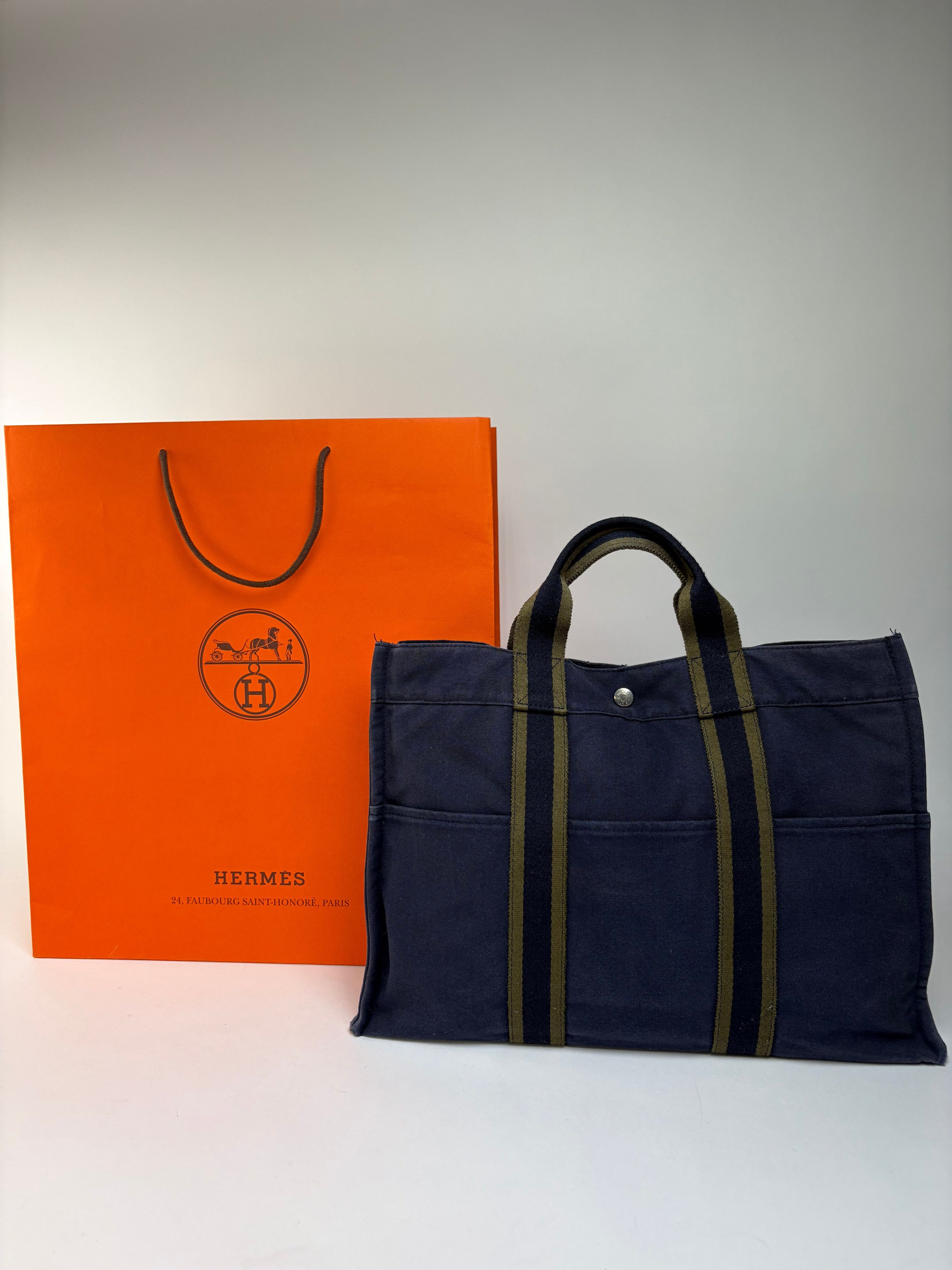 Hermes Vintage Hermès Canvas Tote Navy Olive Green Size ONE SIZE - 1 Thumbnail