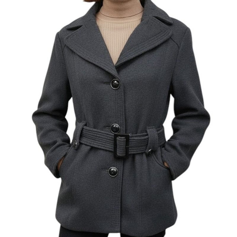 NWT Kenneth Cole Reaction Pea coat M Belted Cotton Poly