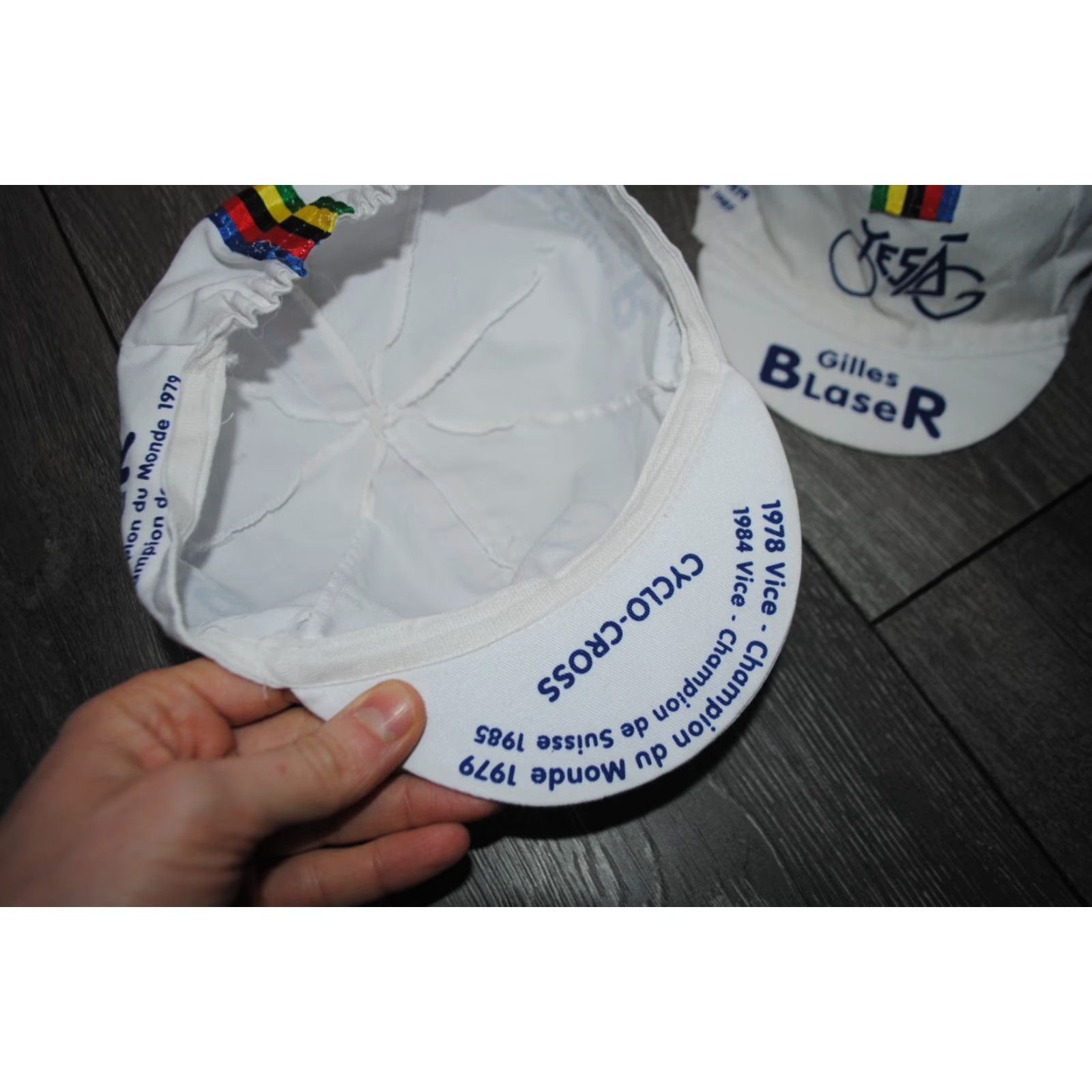 Champion GILLES BLAZER CYCLING CAP VINTAGE 1978/79 1984/85 SUISSE DU MONDE VICE CHAMPION ONE SIZE White Mens Fan Vintage Cap Size 44L - 6 Thumbnail