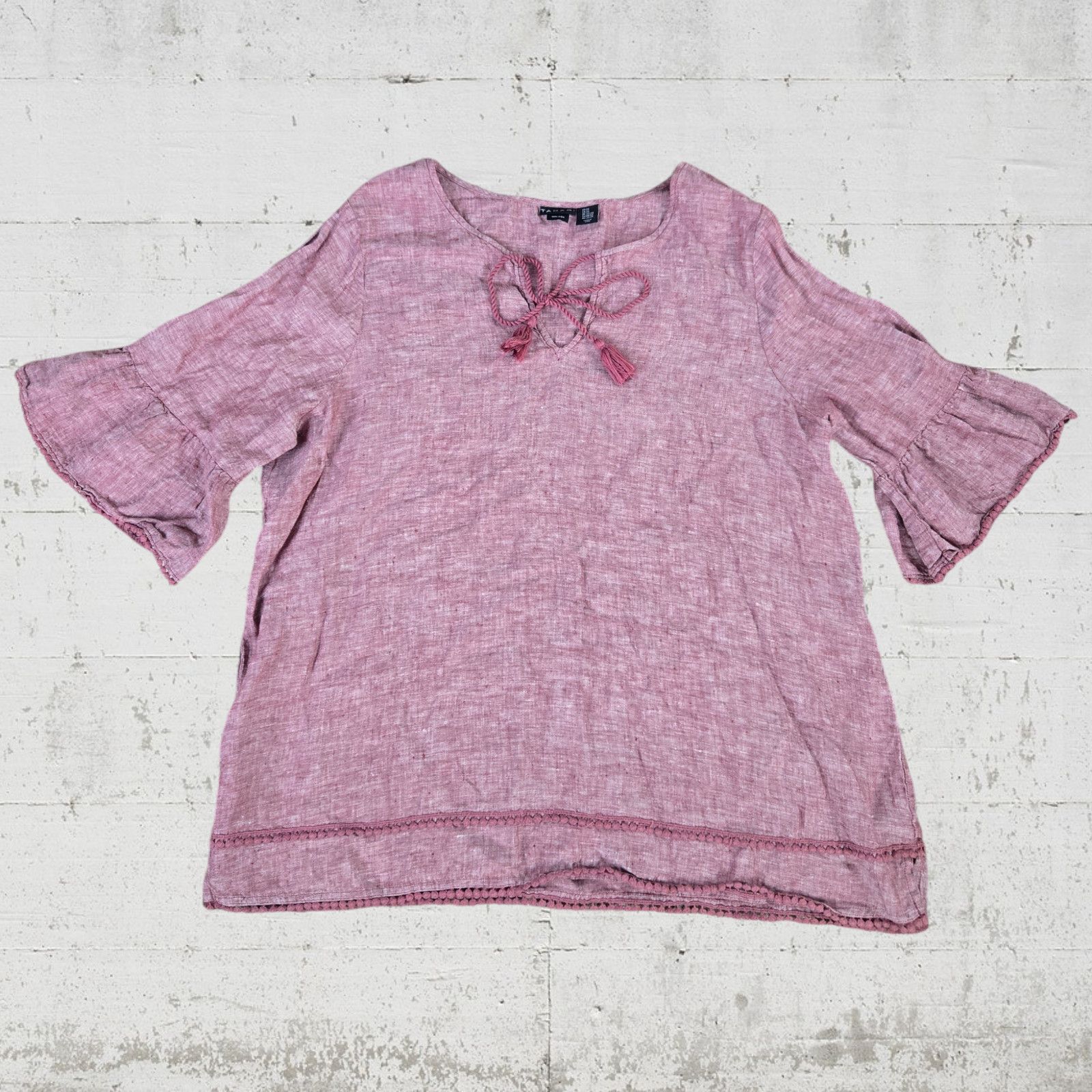 Other Tahari Washed Red Linen Peasant Blouse Size 2X Size XXL / US 16-18 / IT 52-54 - 2 Thumbnail