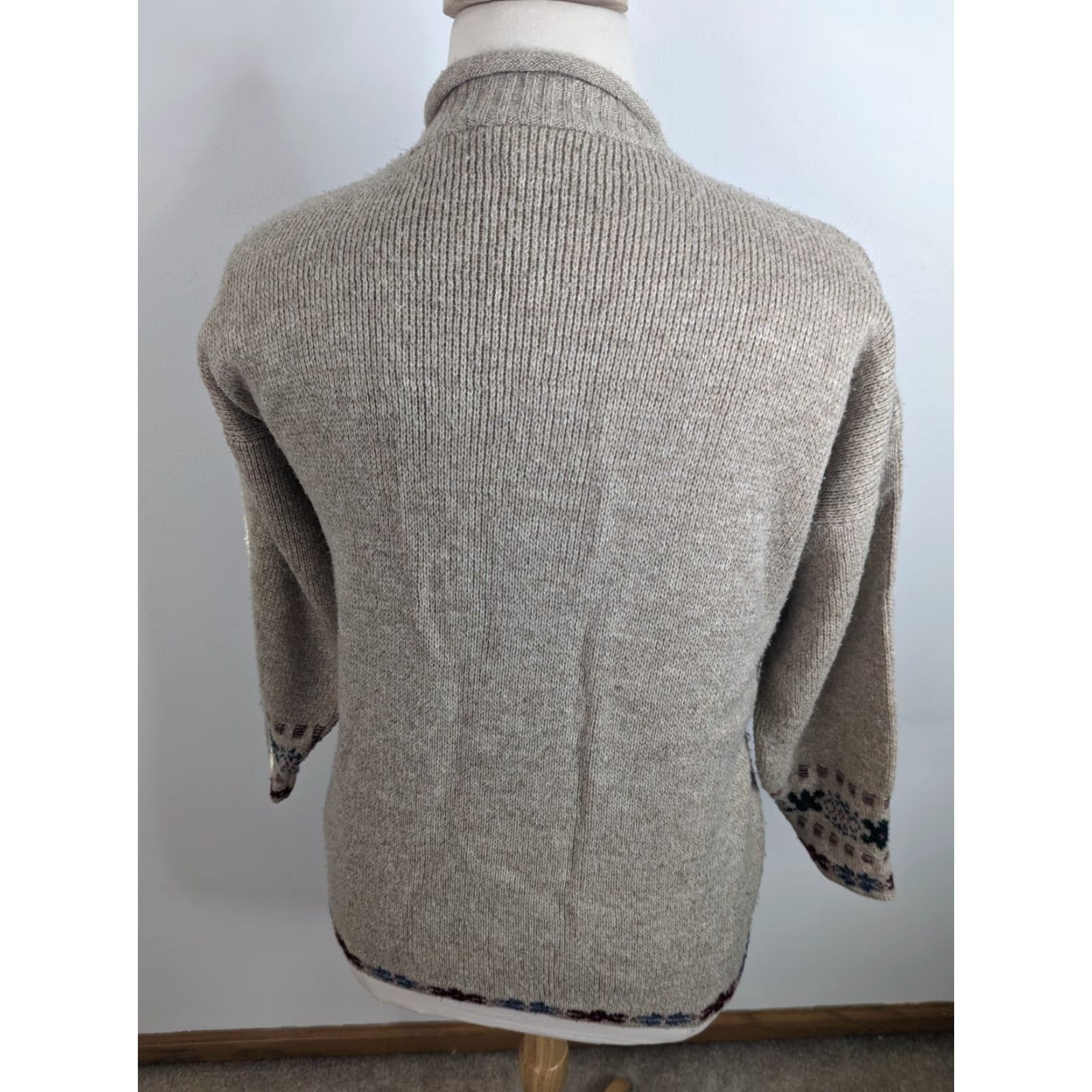 Vintage VINTAGE 90s Mock Neck Fair Isle Relaxed Sweater Beige Floral Cottagecore Grunge S3C Size L / US 10 / IT 46 - 3 Thumbnail