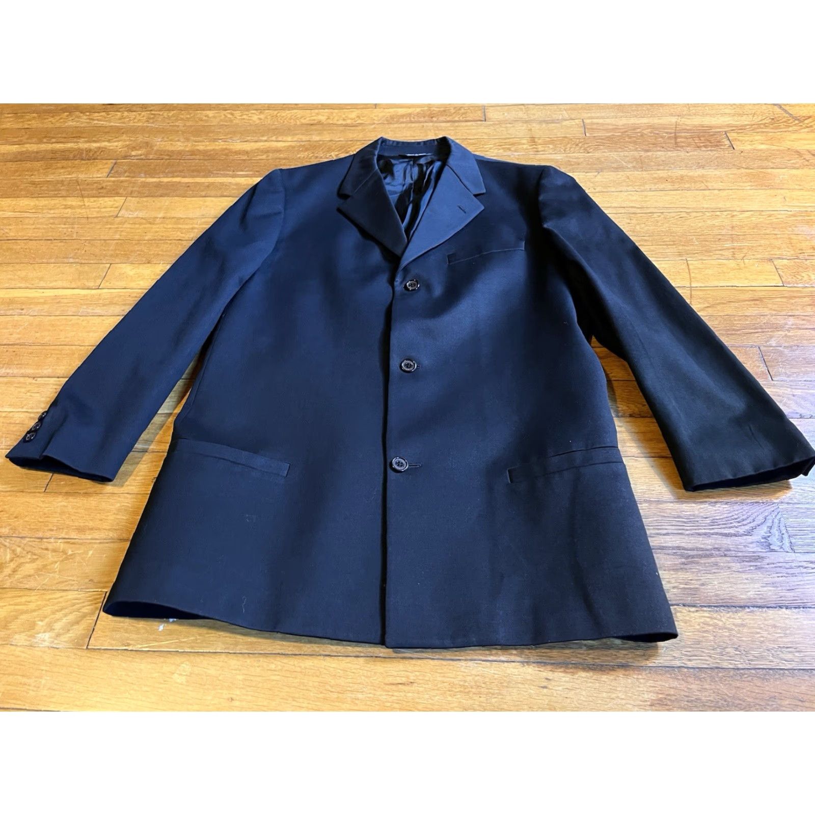 Versace VINTAGE Versace Versus Blazer Men Black 54 Three-Button Notch Lapel Wool Solid 40 Chest Regular Fit Front Three-Button JACKET Size 54R - 2 Thumbnail