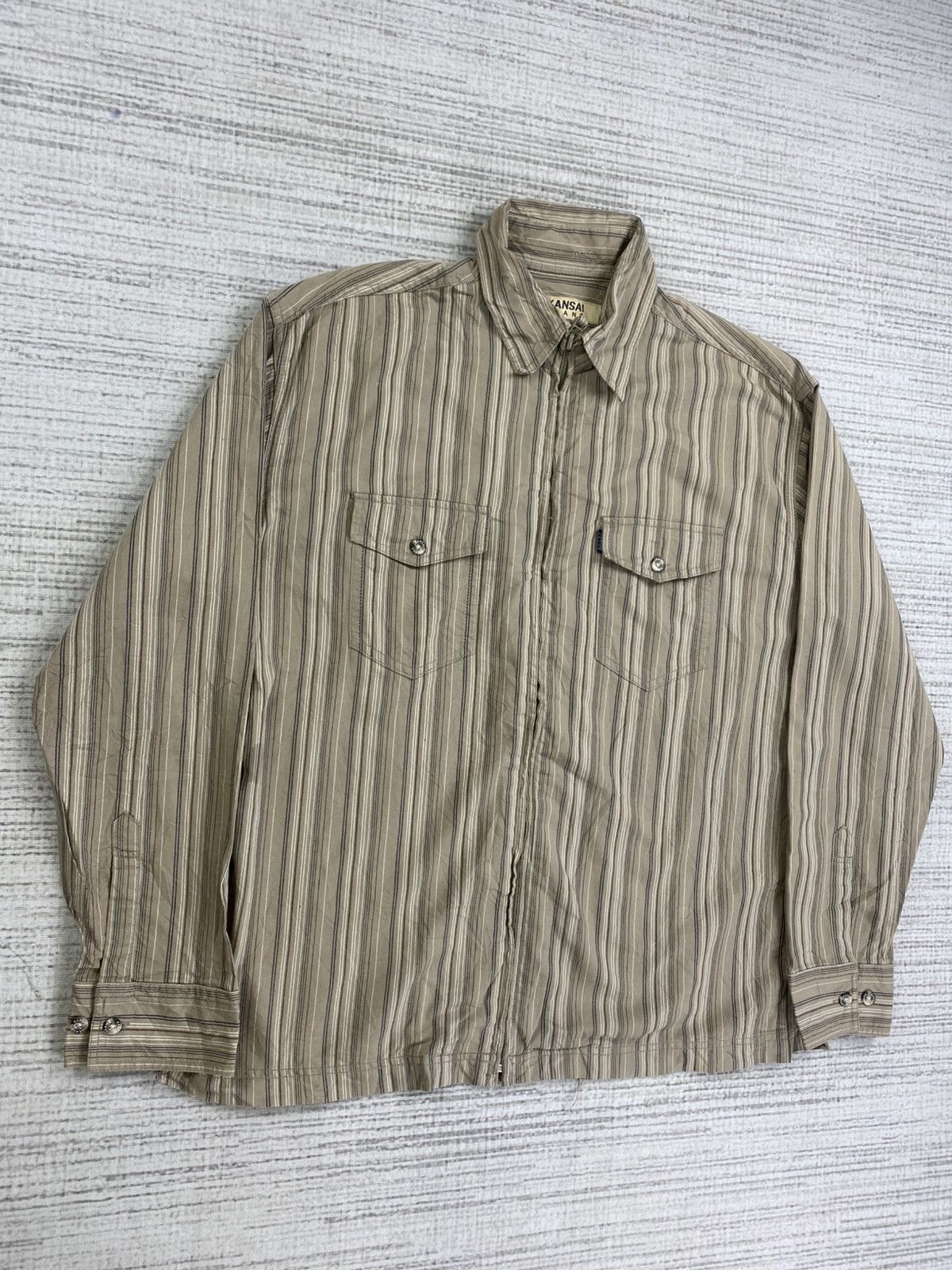 Designer × Kansai Yamamoto × Vintage Vintage Kansai Jeans Harringbone Stripe Zipper Jacket Size US M / EU 48-50 / 2 - 3 Thumbnail