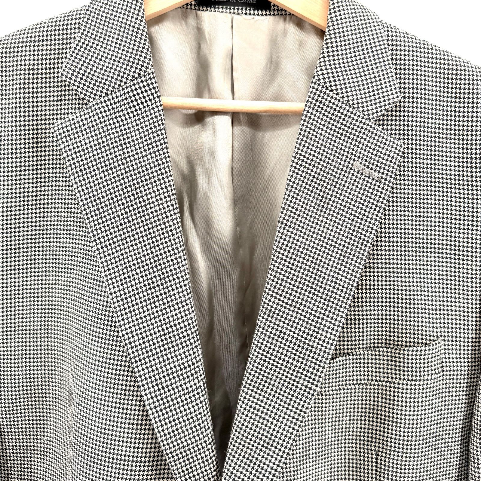 Ralph Lauren Black Tan Houndstooth Silk Wool Menswear Blazer Size 44R - 3 Thumbnail