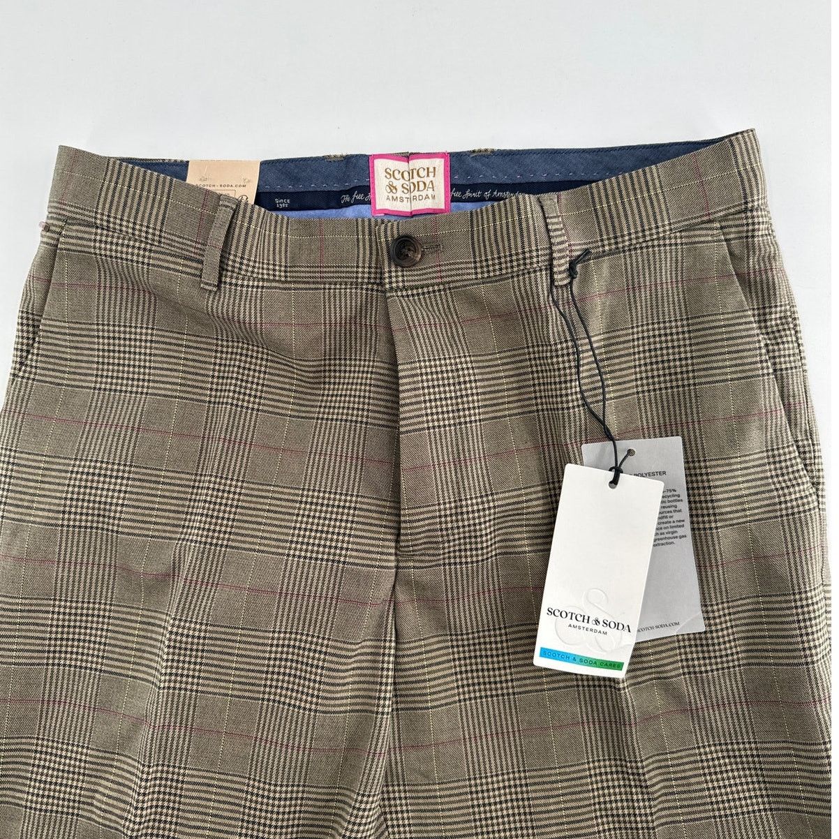 Scotch & Soda Scotch & Soda Taupe Check Slim Tapered Fit Chino Pants 30/32 Size US 30 / EU 46 - 8 Thumbnail