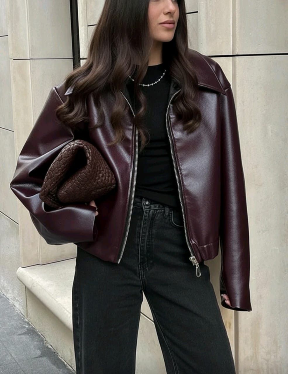 Women’s Burgundy Faux Leather Zip Jacket 🍷🔥