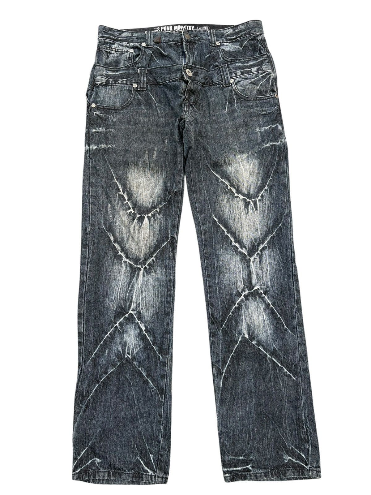 Hysteric Glamour PUNK MINISTRY HYSTERIC DOUBLE WAIST CLAWNMARK DISTESSEDDENIM Size US 35 - 1 Thumbnail