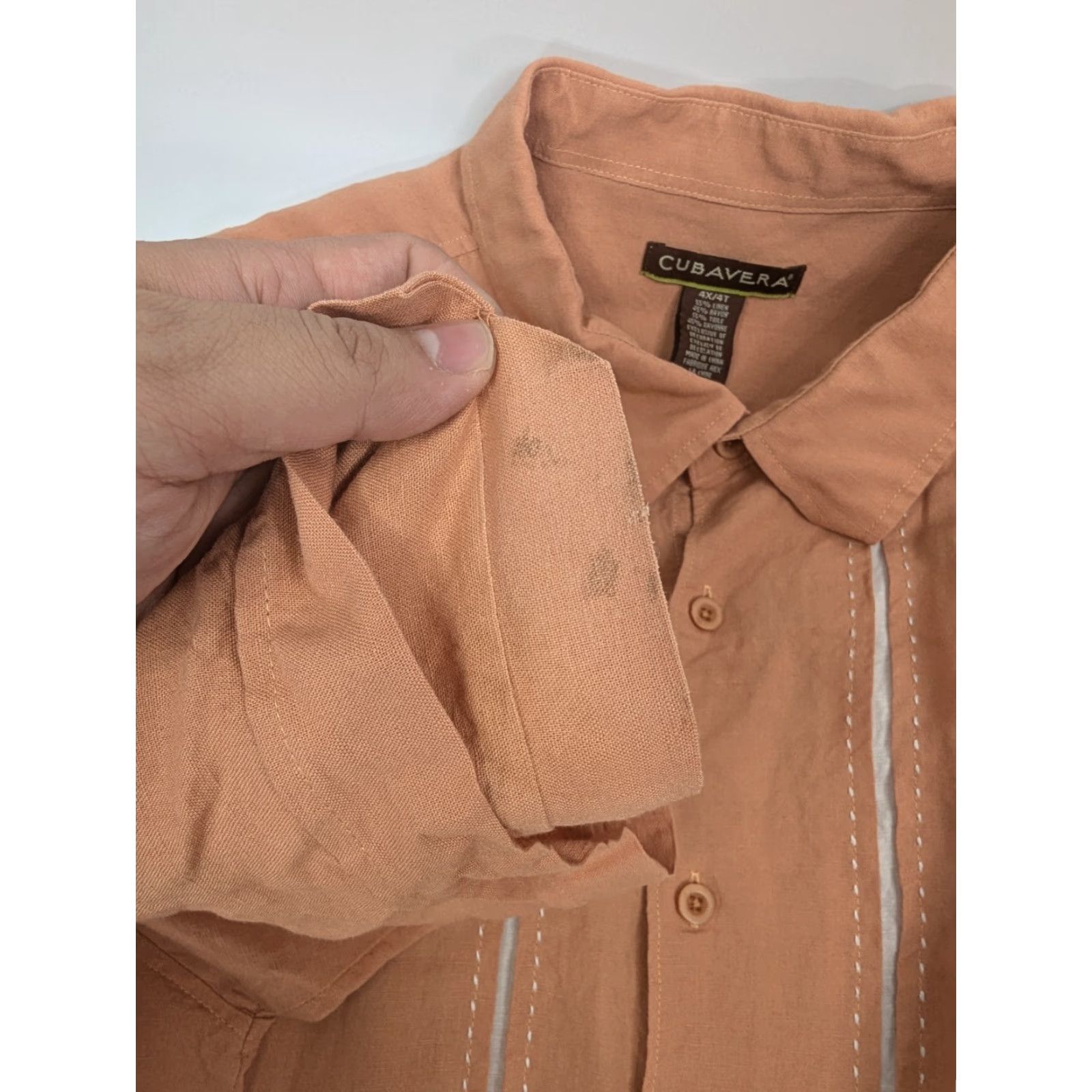 Cubavera Cubavera Button-Up Shirt Cubavera Men's 4X Orange Striped Panel Linen Rayon Short Sleeve Aloha Casual Comfort Shirt Mens Size US XXL / EU 58 / 5 - 3 Thumbnail